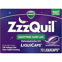 ZzzQuil LiquiCap Sleep Aid, Diphenhydramine 25mg HCl, Sleep Aids for Adults, Nighttime Sleep Aid, 72 LiquiCaps