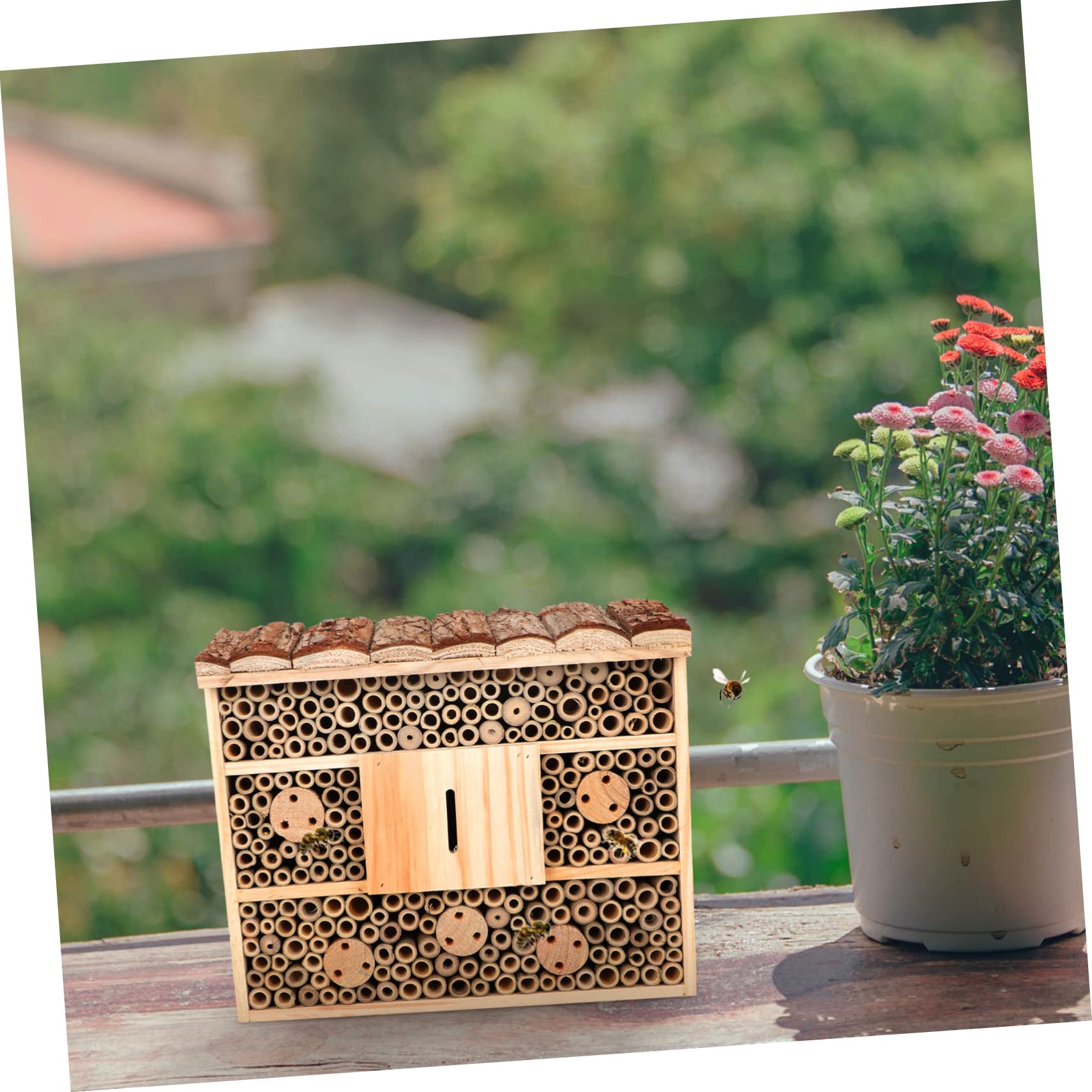 ibasenice Holz Insektenhotel für Wildbienen Praktische Garten Dekoration Naturholz Nistkasten für Insekten Kreatives Gartenaccessoire für Ökologische