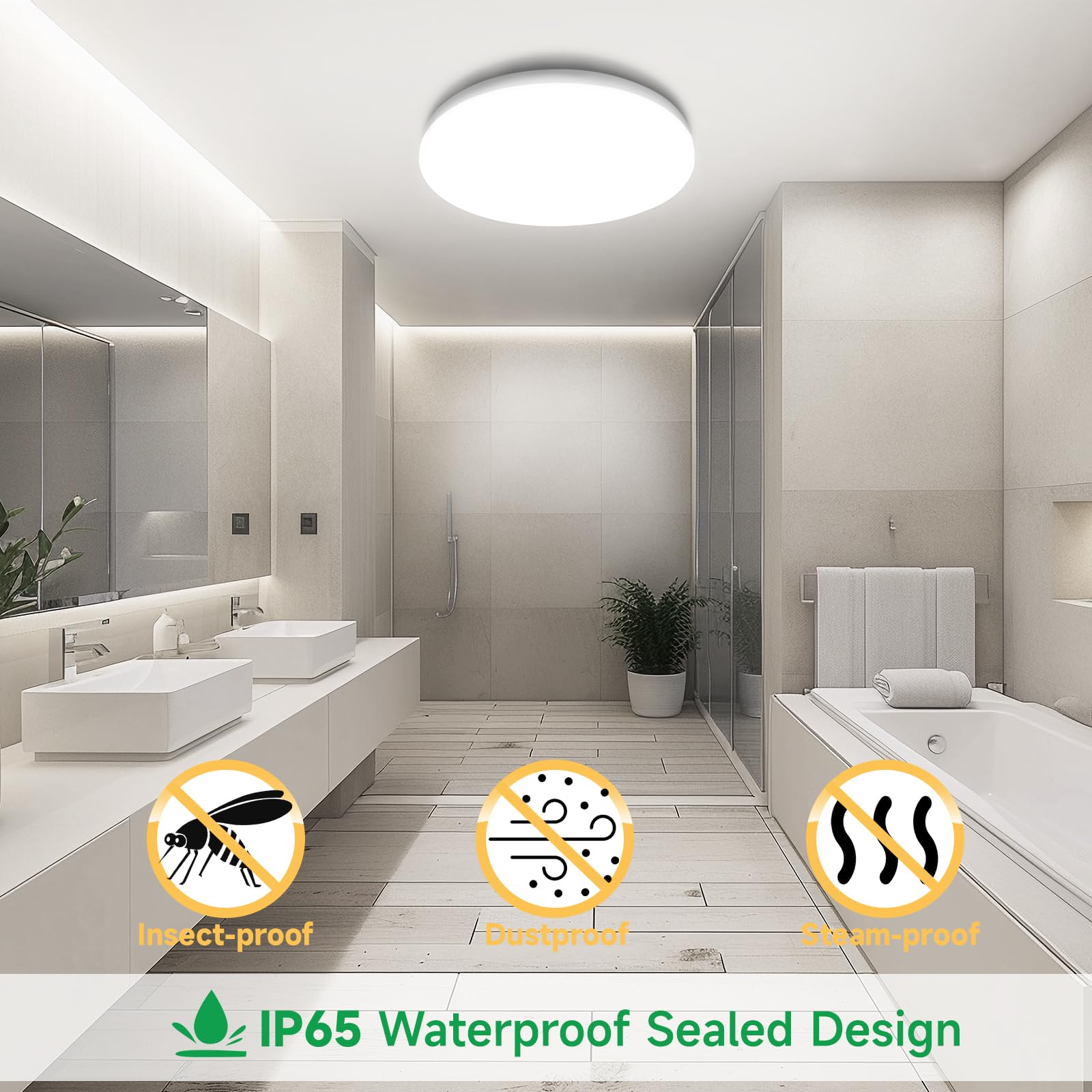 LED Deckenleuchte IP65 Wassergeschützt [Badezimmer Lampe Decke] 22W 3080lm 4000K Neutralweiß, CRI80+ Flackerfrei, Augenschonend für Bad, Küche, Wohnzimmer, Flur (28cm) (Packung mit 2)