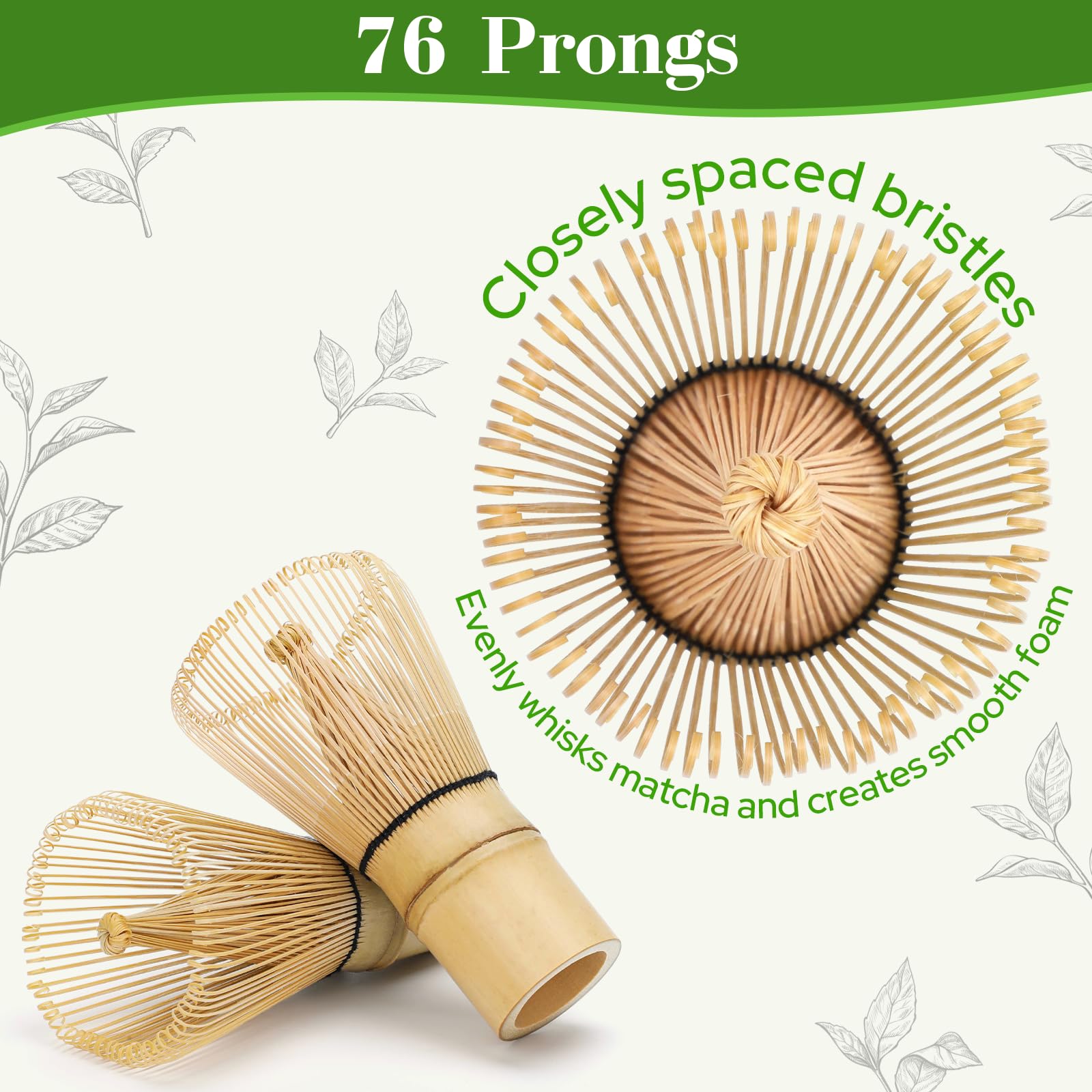 Alyvisun 2 Unidades Batidores de Matcha de Bambú (Chasen) con 76 Púas, Batidor de Matcha Hecho a Mano, Tradicional Batidor de Bambú para un Matcha Suave y Espumoso, Ideal para la Ceremonia del Té