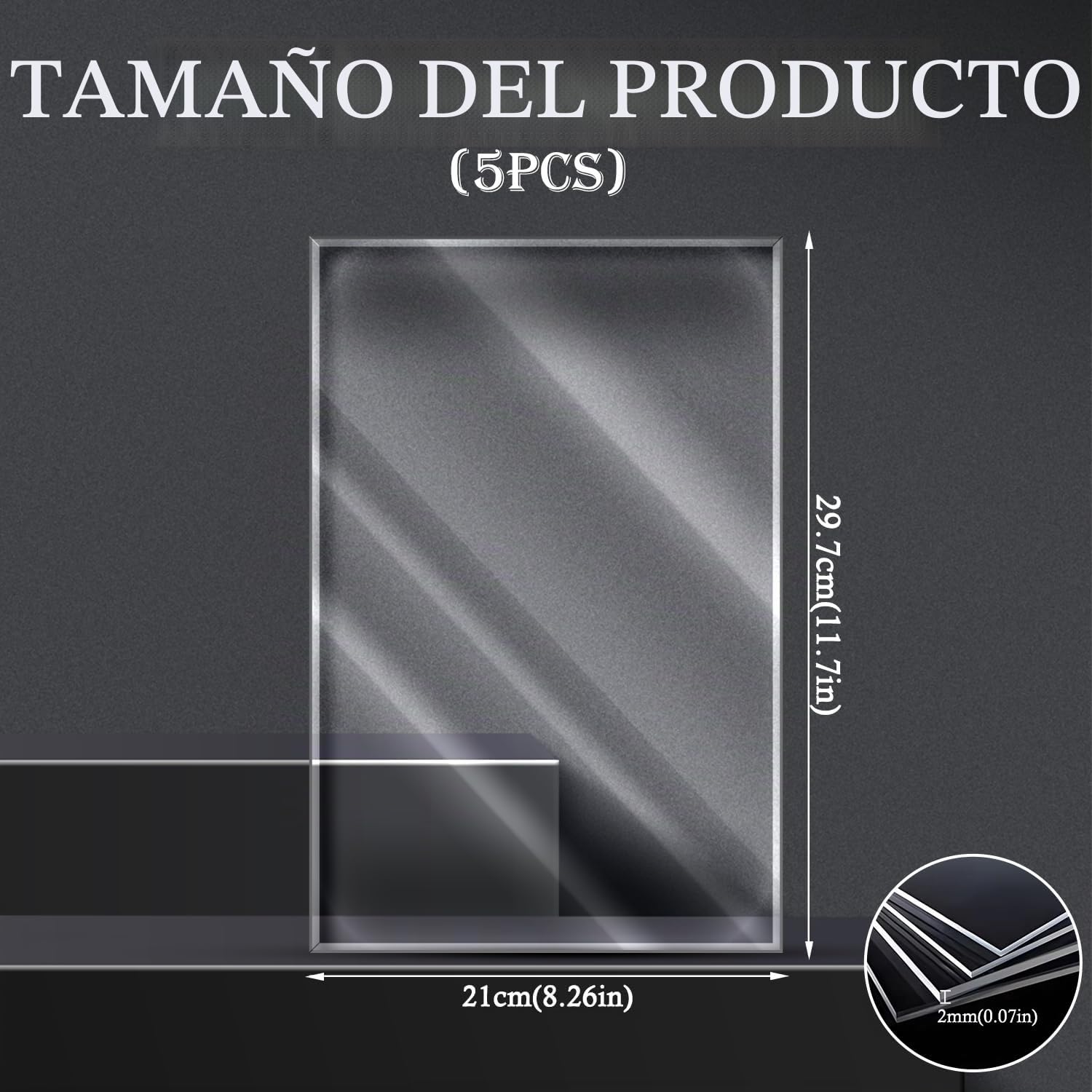 5 placas de vidrio acrílico A4 2 mm, placas de vidrio acrílico, corte a medida, 297 x 210 mm, placa acrílica transparente gruesa para carteles, manualidades, exhibición de proyectos