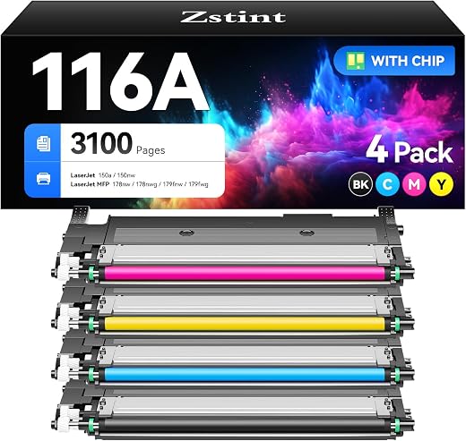 116A Toner Cartridge Set 4 Pack Replacement for HP 116A W2060A W2061A W2062A W2063A Compatible with HP Color Laser 150a 15...