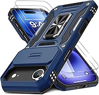 Vista 19 de DEERLAMN Funda para iPhone Air de 6.5 pulgadas con cubierta deslizante para cámara + protector de pantalla (2 paquetes), soporte de anillo giratorio