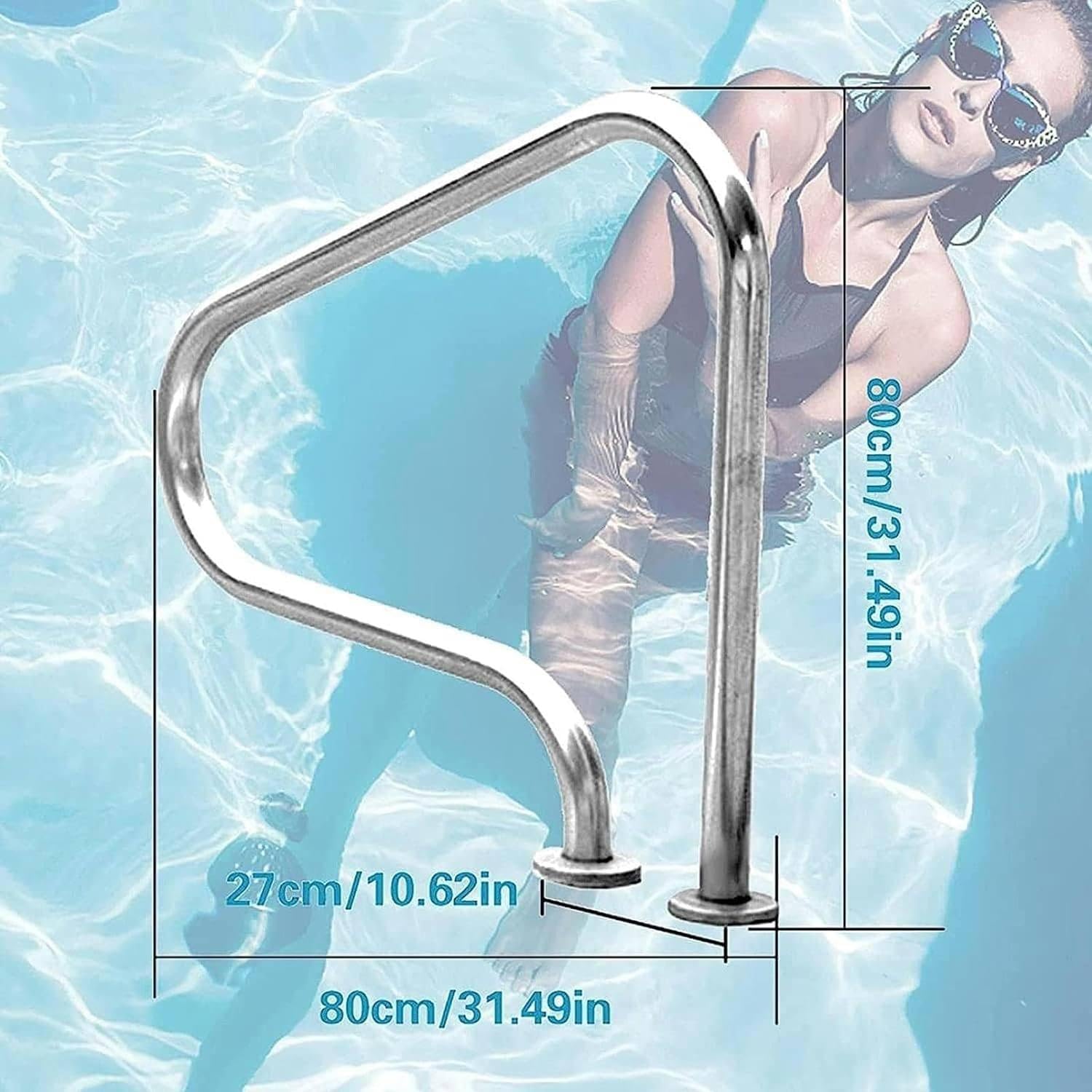 Barandilla de Piscina, pasamanos, pasamanos Alto para Piscinas, barandilla de Escalera para Piscinas enterradas, barandilla de Acceso, asa para Escalera de Piscina, Acero Inoxidable 304, 1 m