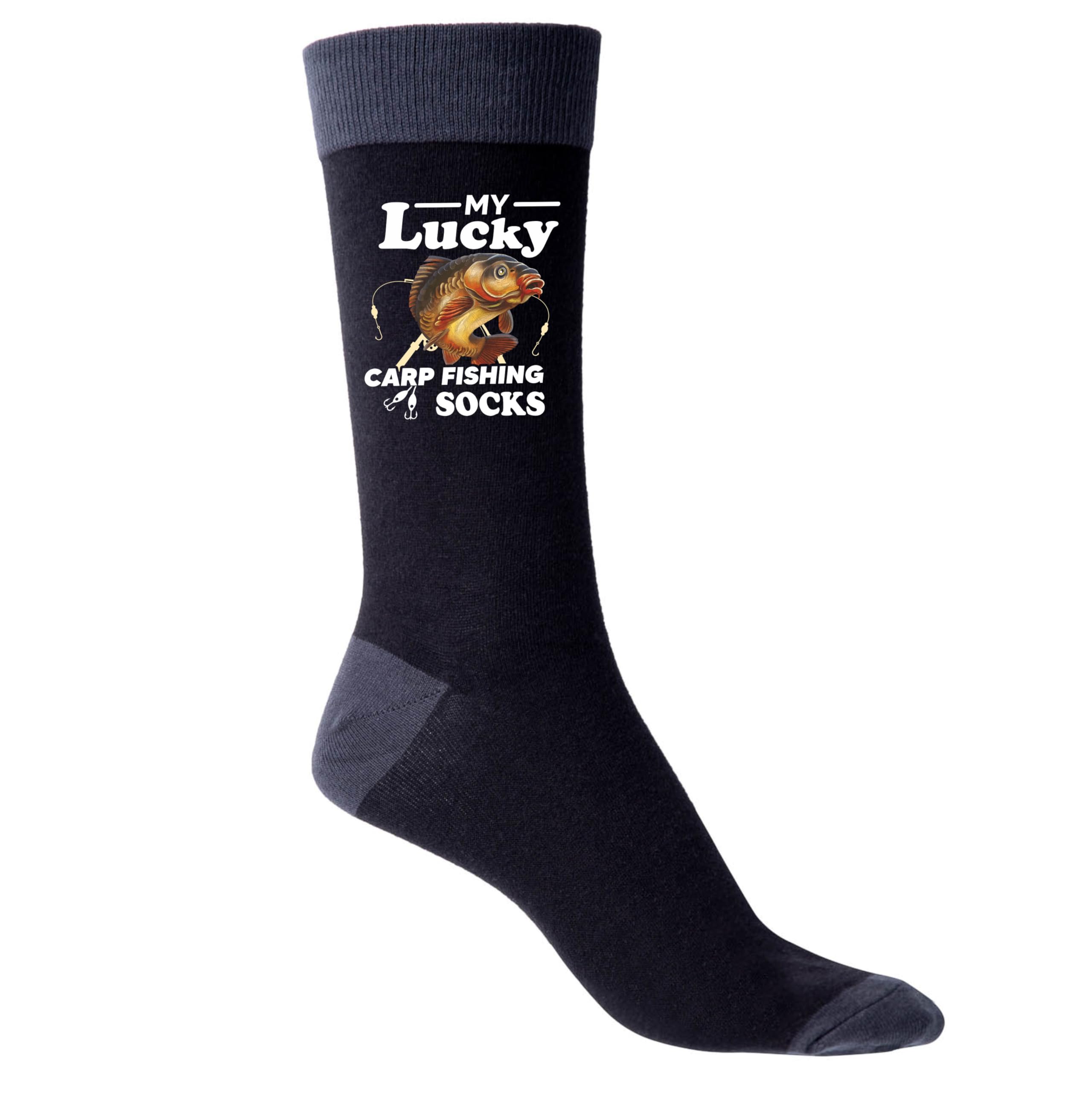 Print4U My Lucky Carp Fishing Men's Black Socks Anglers Father's Day Birthday