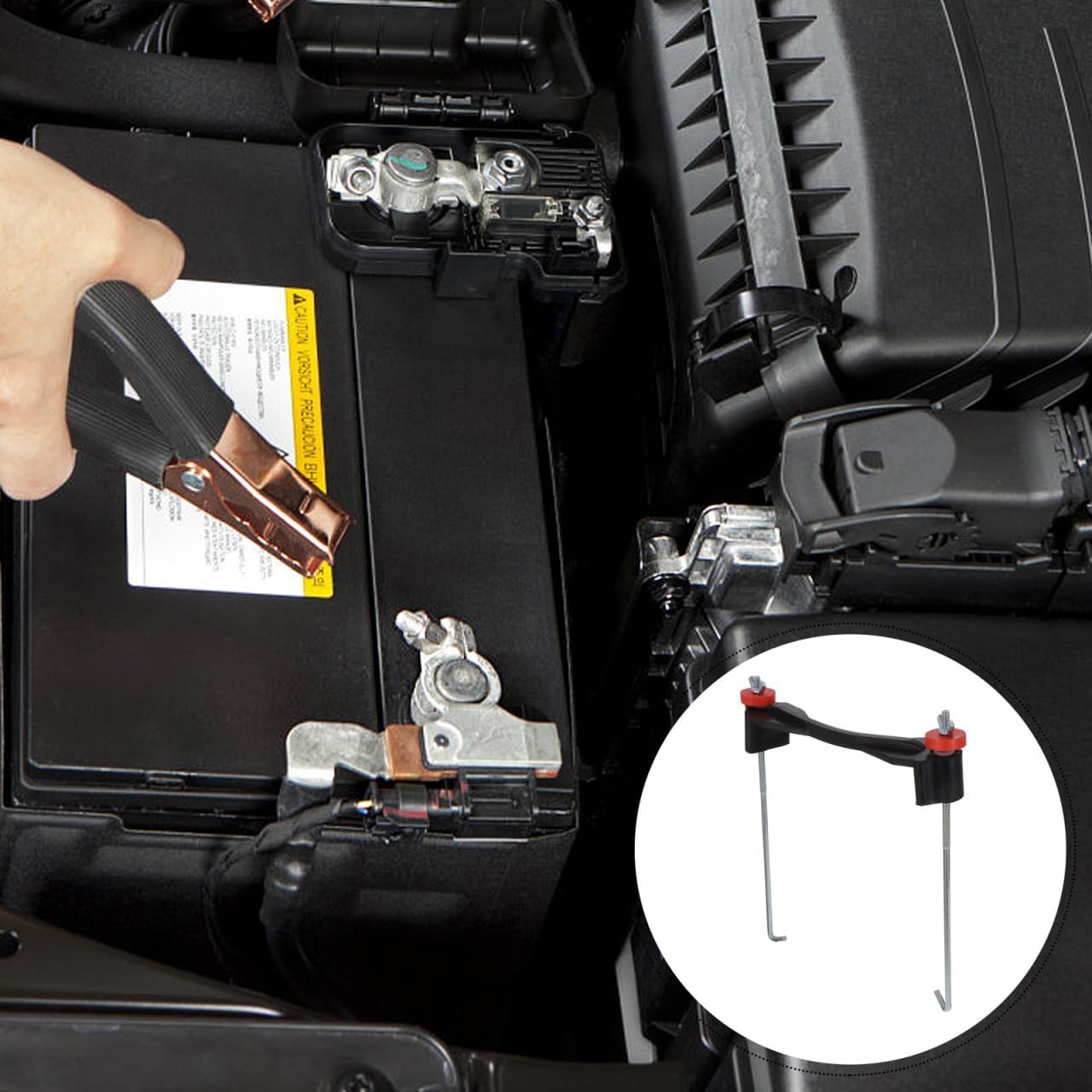 Ciieeo Car Battery Hold Down Bracket with J Hook Bolts Rubber Battery Holder Secure Fit 8.46X1.57X1.18 Inch Compact Design for Vehicle Stability