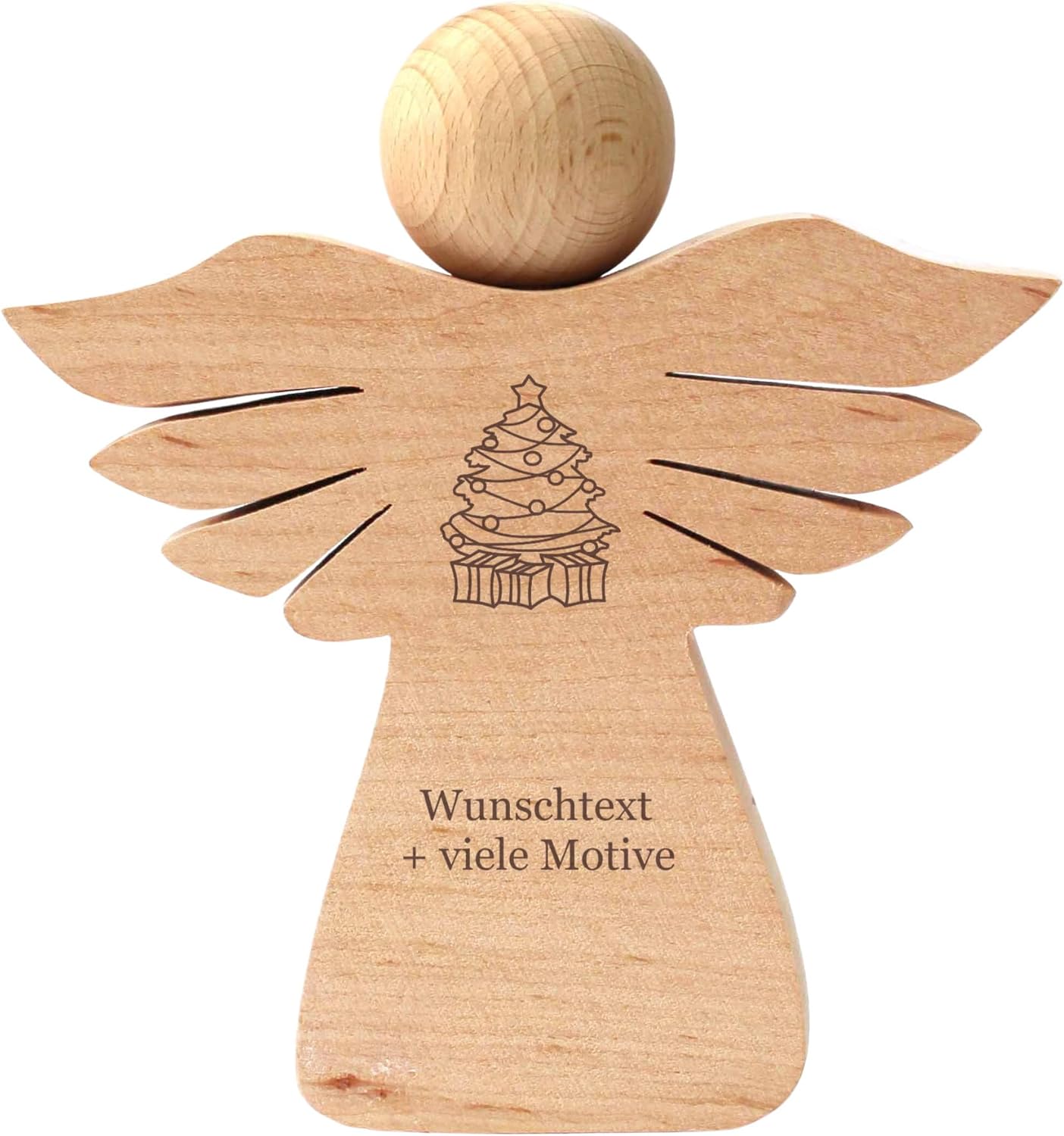 Wooden Christmas Angel with Engraving Name, Date, Saying + Motif