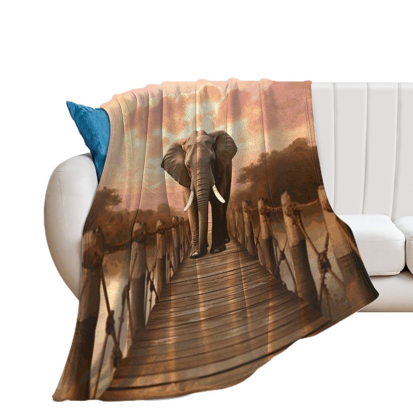 Couverture flanelle canapé lit microfibre éléphant