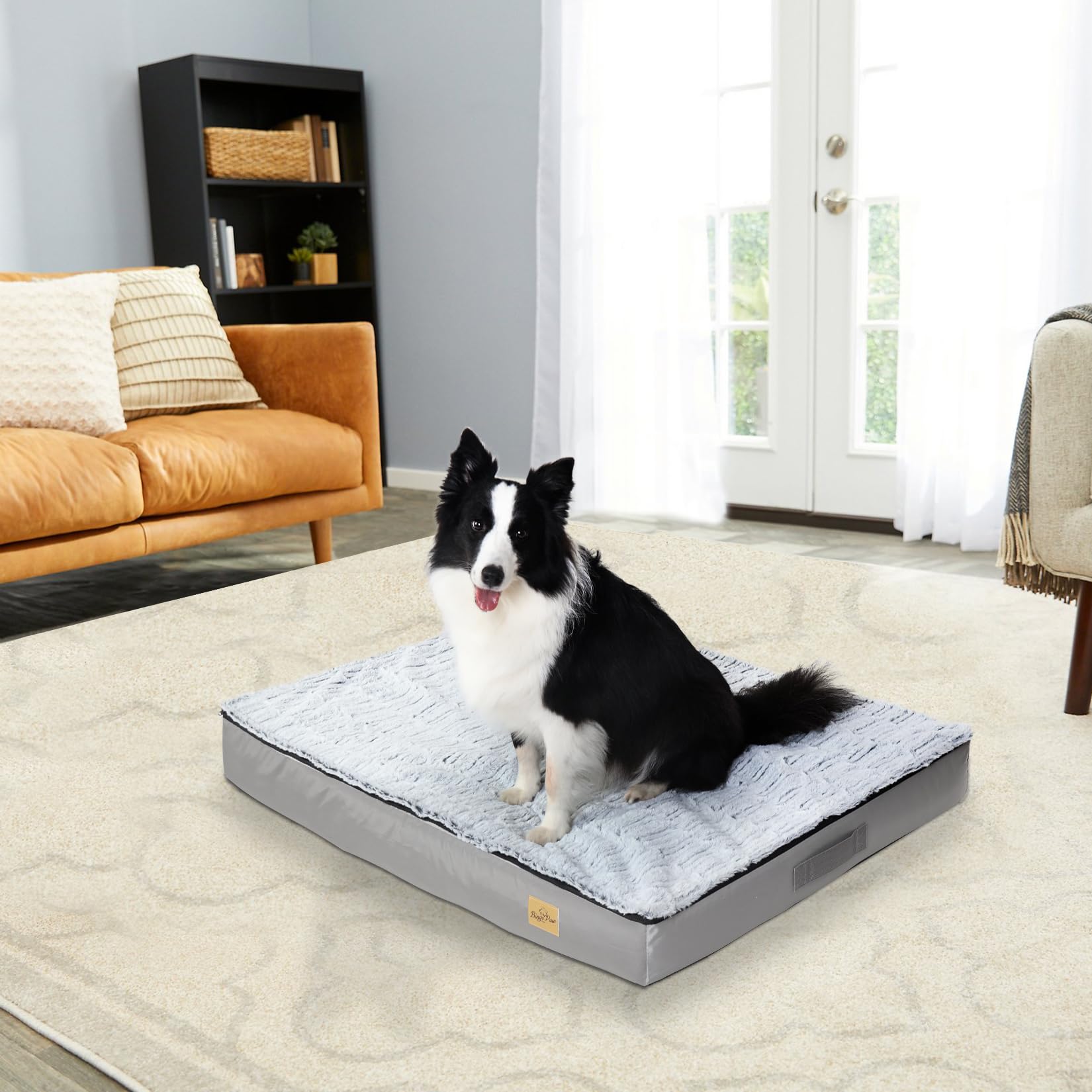 BingoPaw Cama Perro Grande: Colchon Perro Desenfundable 110x85cm Cama para Perros con Espuma Ortopedica y Funda con Revestimiento Impermeable Lavable Gris XL