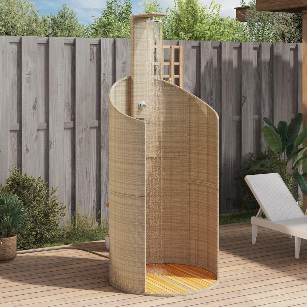 vidaXL Ducha de Exterior, Ducha con Rociador Giratorio, Ducha para Piscina, Mueble para Patio Jardín, Ratán PE y Madera Acacia Beige