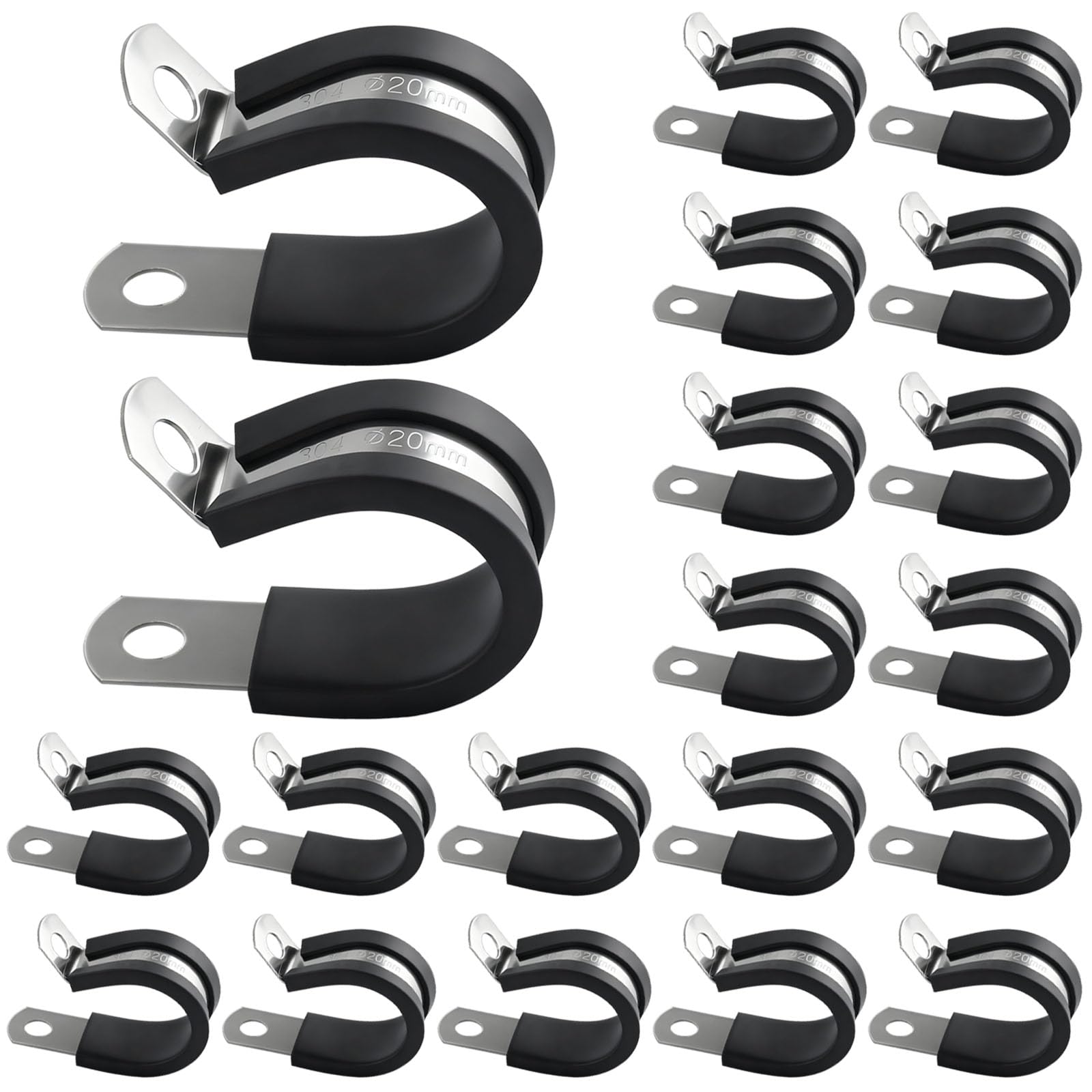 20Pcs Cable Clamp 20mm, 304 Stainless Steel Rubber Lined P Clips (20mm)
