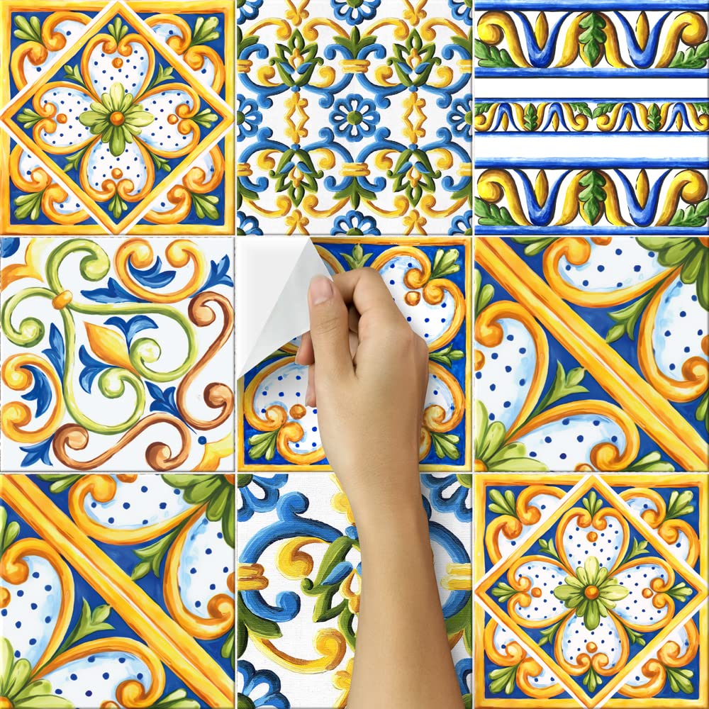 RE-COVERTILES - Adesivi Piastrelle Cucina Bagno Mattonelle adesive in PVC Impermeabili Antigraffio Stickers Decorazione Parete Cementine Peel and Stick - Modello 12 Pz 15x15 cm PS00181 Made in Italy
