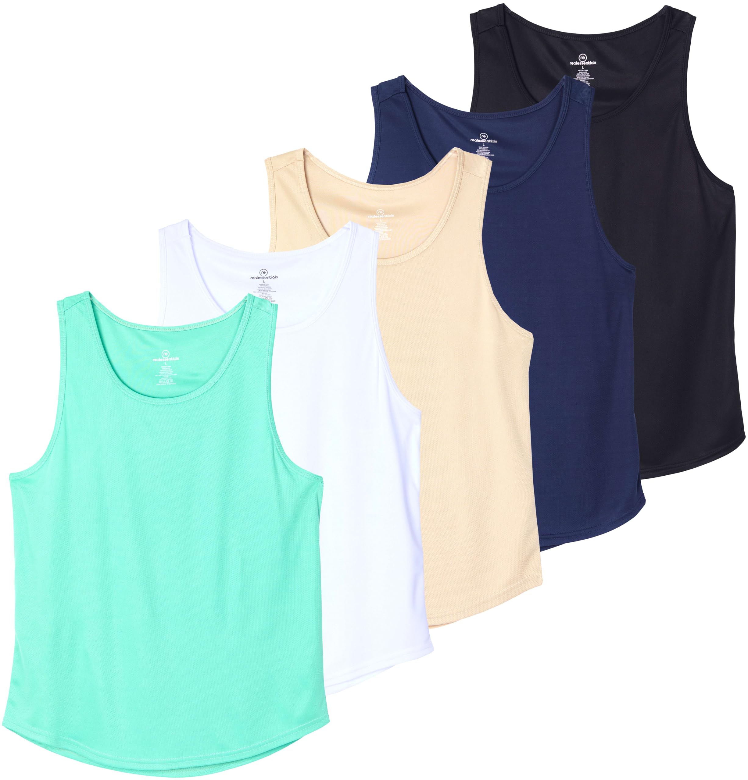 Real Essentials 5 Pack: Men's Mesh Y-Back Muscle Tank Top - Gym Workout & Bodybuilding Fitness (Available in Big & Tall)