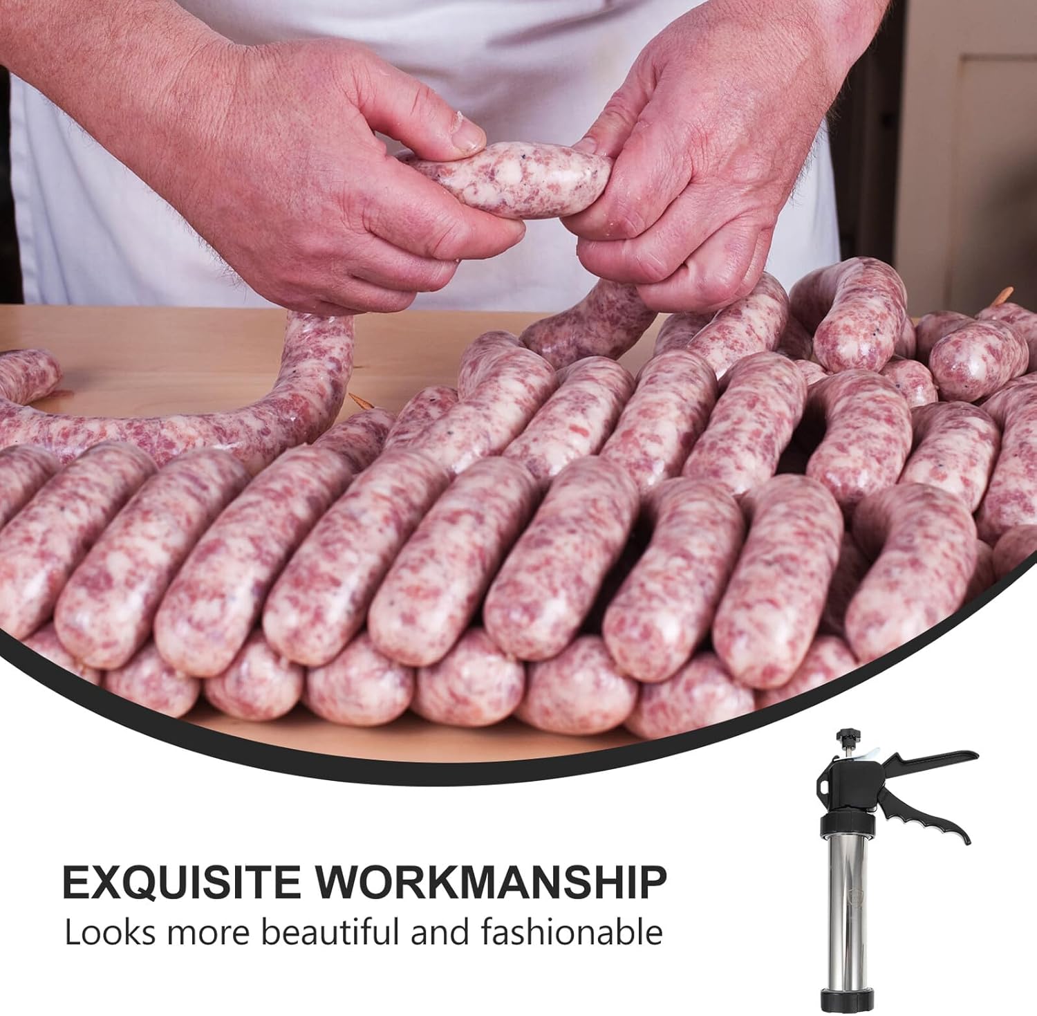 Manual Stainless Steel Sausage Stuffer with Handle Effort-saving Meat Filling Tool for Homemade Sausage Pig Chicken Lamb Intestines Non-rusting Tube for Home Kitchen Use