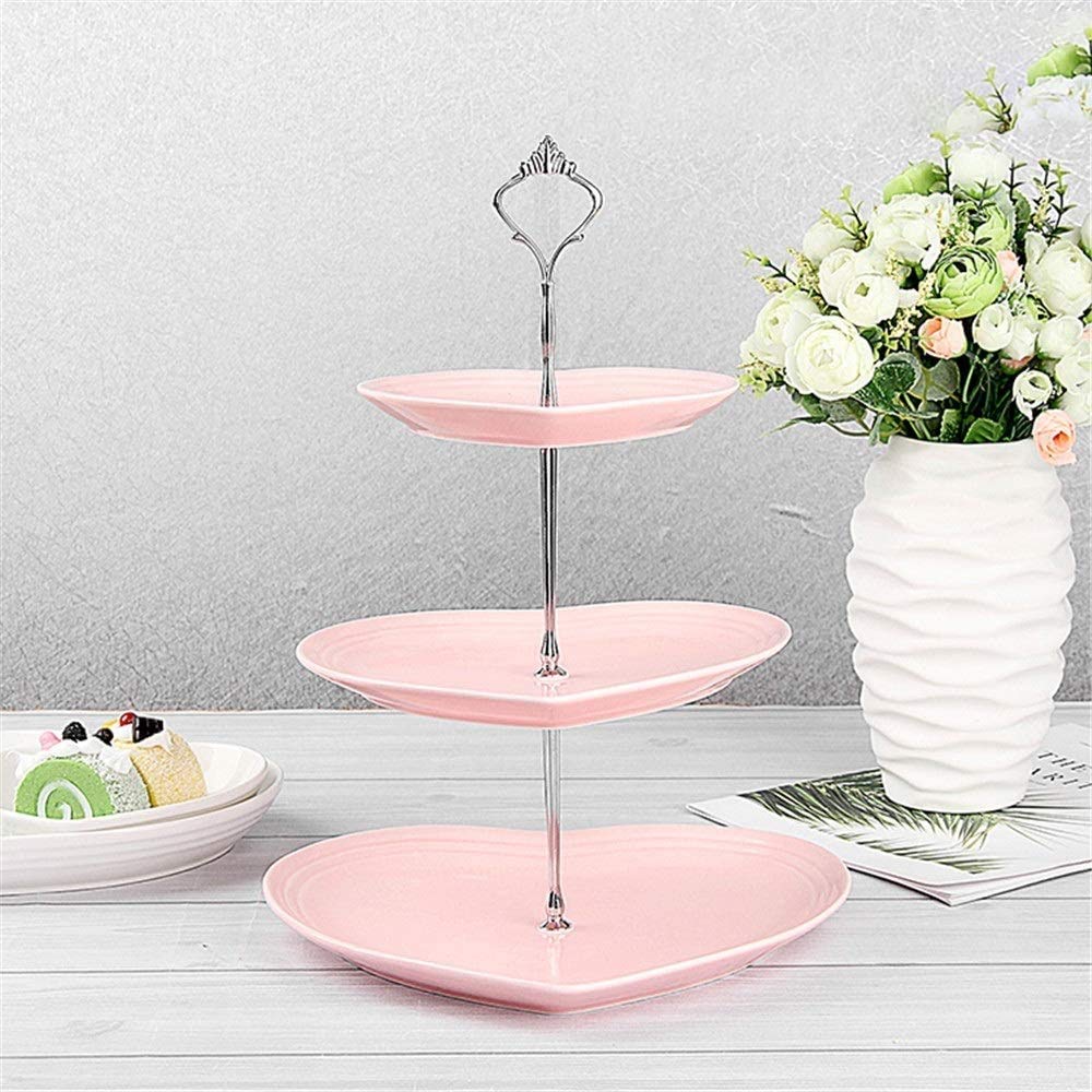 3-Tier-Porzellan-geprägter Cupcake-Ständer - Rosa mit Gold-Dessert-Kuchen-Ständer - Gebäck, die Tablett-Platte für Tee-Party, Hochzeit und Geburtstag