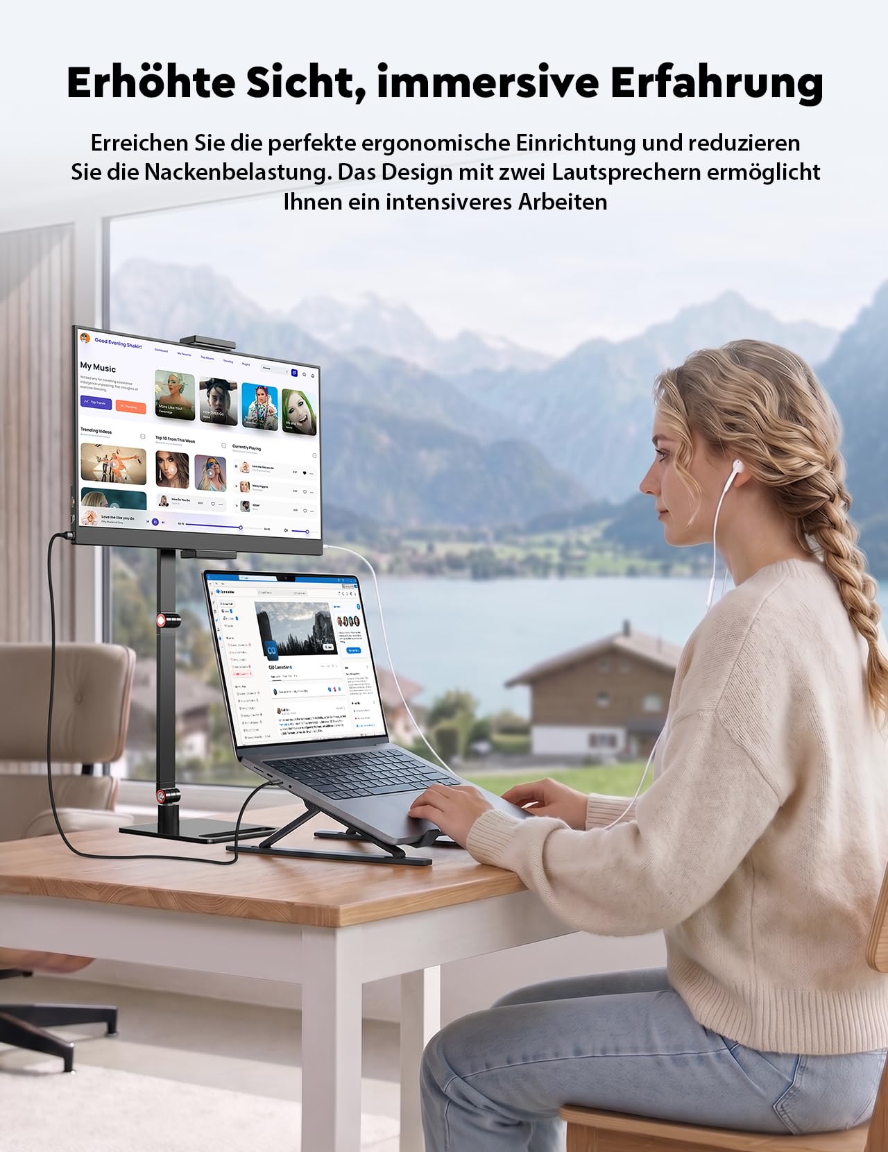 MAGICRAVEN Tragbarer Monitore 15.6“ 1080P FHD Laptop Bildschirm Erweiterung Monitor IPS Screen, Laptop Monitor mit Lautsprecher, Bildschirm für Laptop/PC/Telefone/PS45/X-Bo mit HDMI/USB C & Halterung