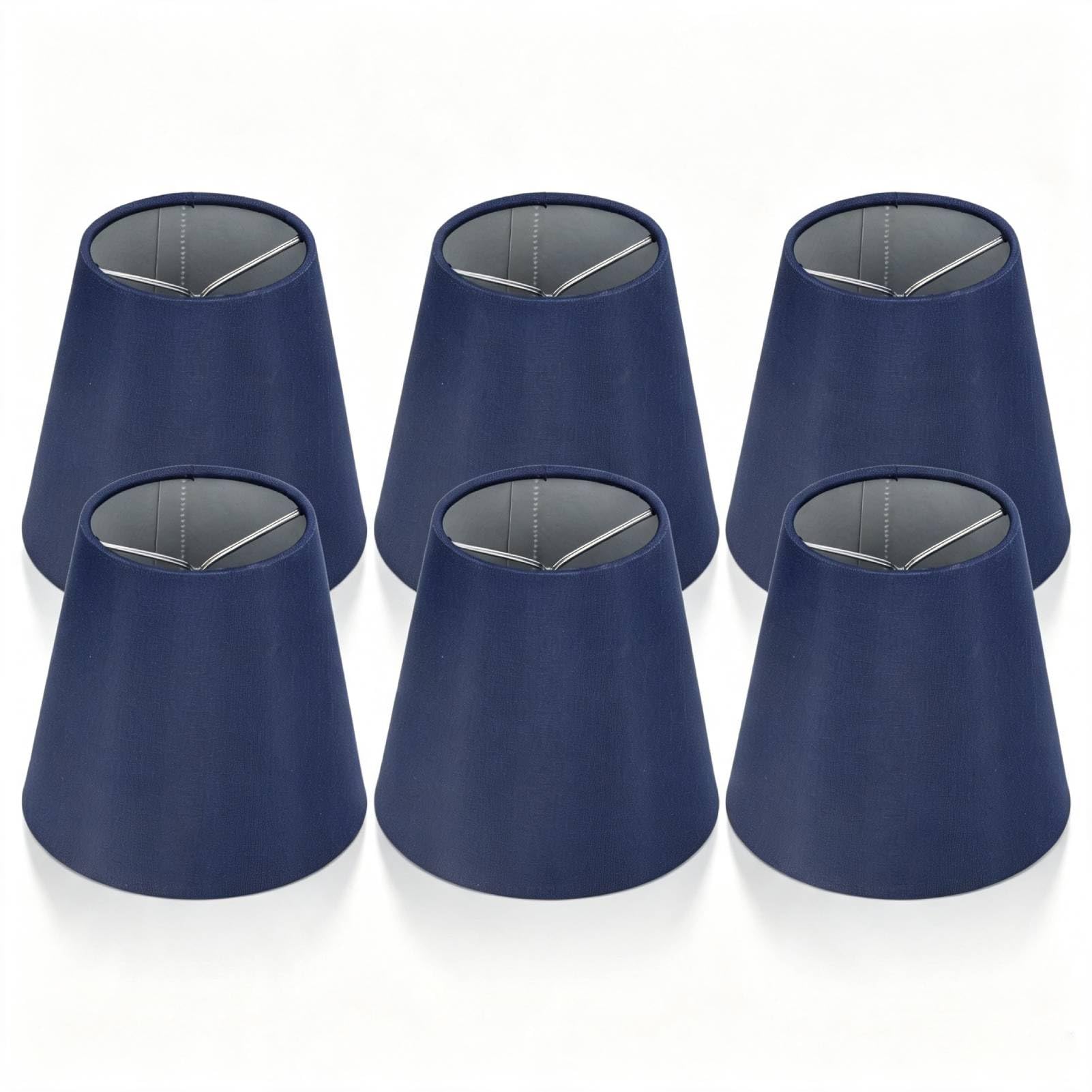 6PCS Small Lampshades Clip On Bulb Chandelier Lamp Shades Modern Nordic Cloth Lamp Shades for E14 Bulb Light Cover Fabric Lampshade for Wall Ceiling Table Floor Light (Dark Blue)