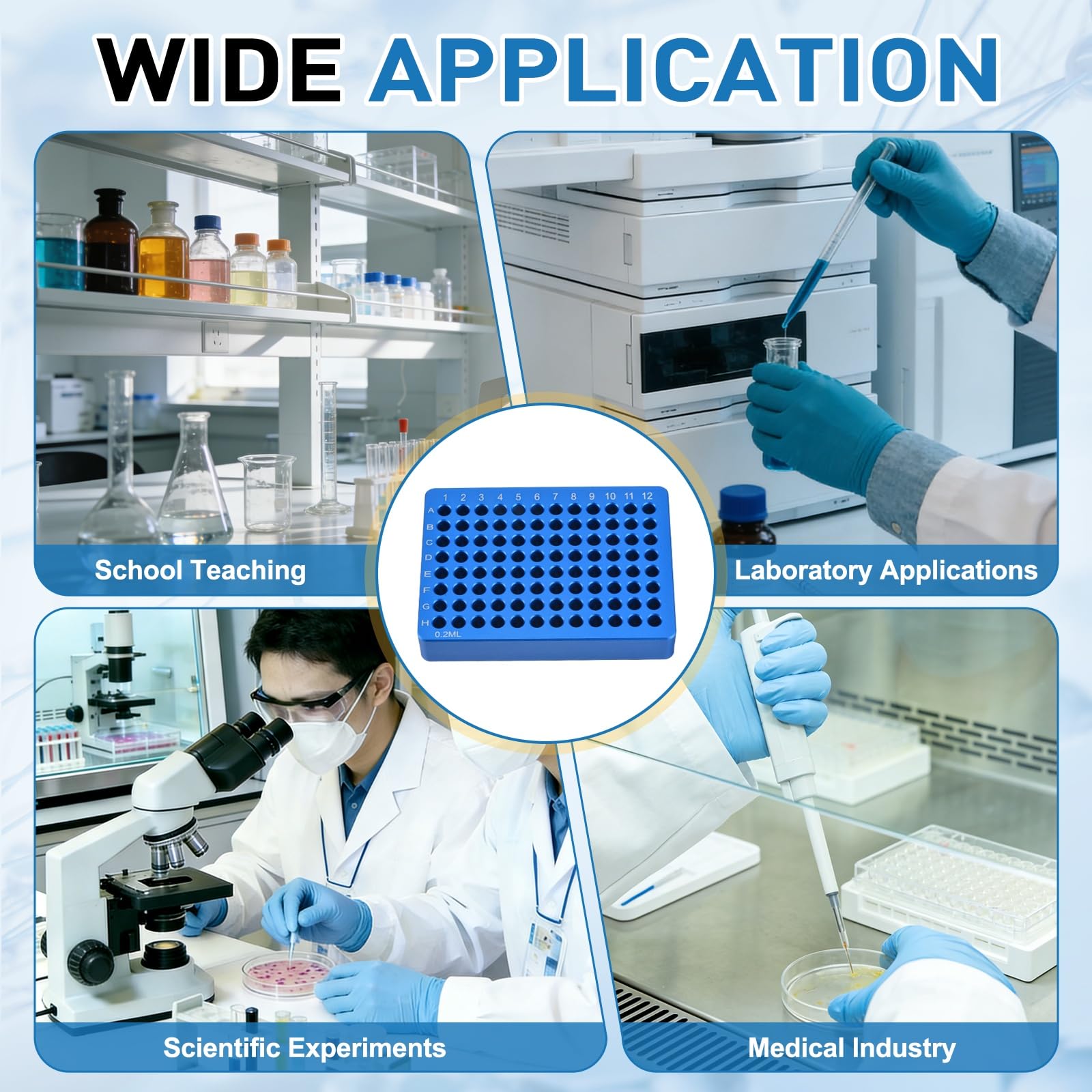 PATIKIL 96 Pozzi Porta Provette Microcentrifuga Raffreddato, Vassoio Piastra Coltura Tessuti, Blocco Raffreddamento Alluminio Per Provette PCR 50ml, Attrezzatura Laboratorio, Blu Chiaro