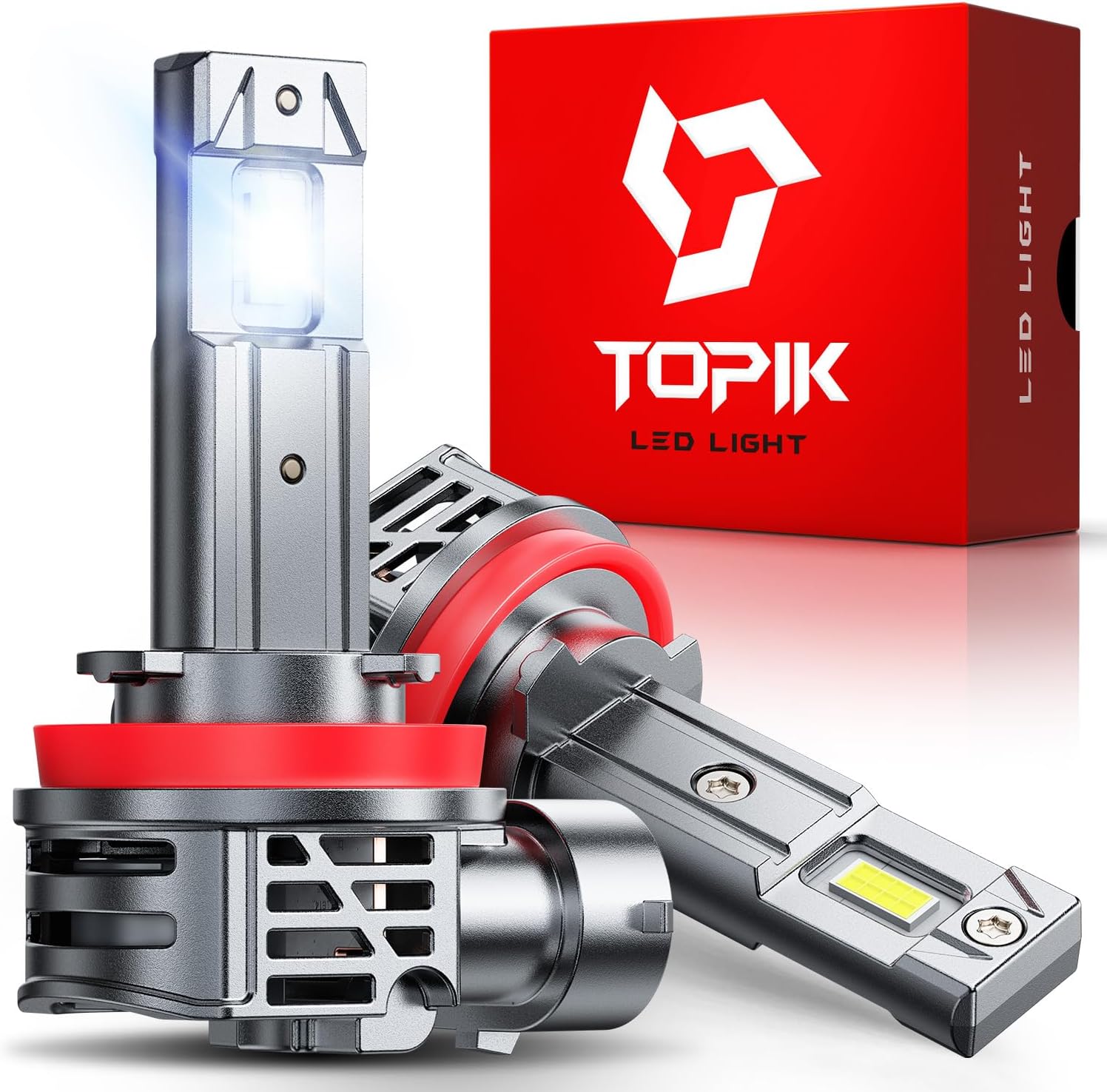 TOPIK Brightest Upgraded H11/H9 Light Bulbs, 40,000LM 800% Ultra-Bright, Real 1:1 Size Direct Replacement, Quick Install, H11/H9/H8 Fog Light Bulb, 6500K White, Pack of 2