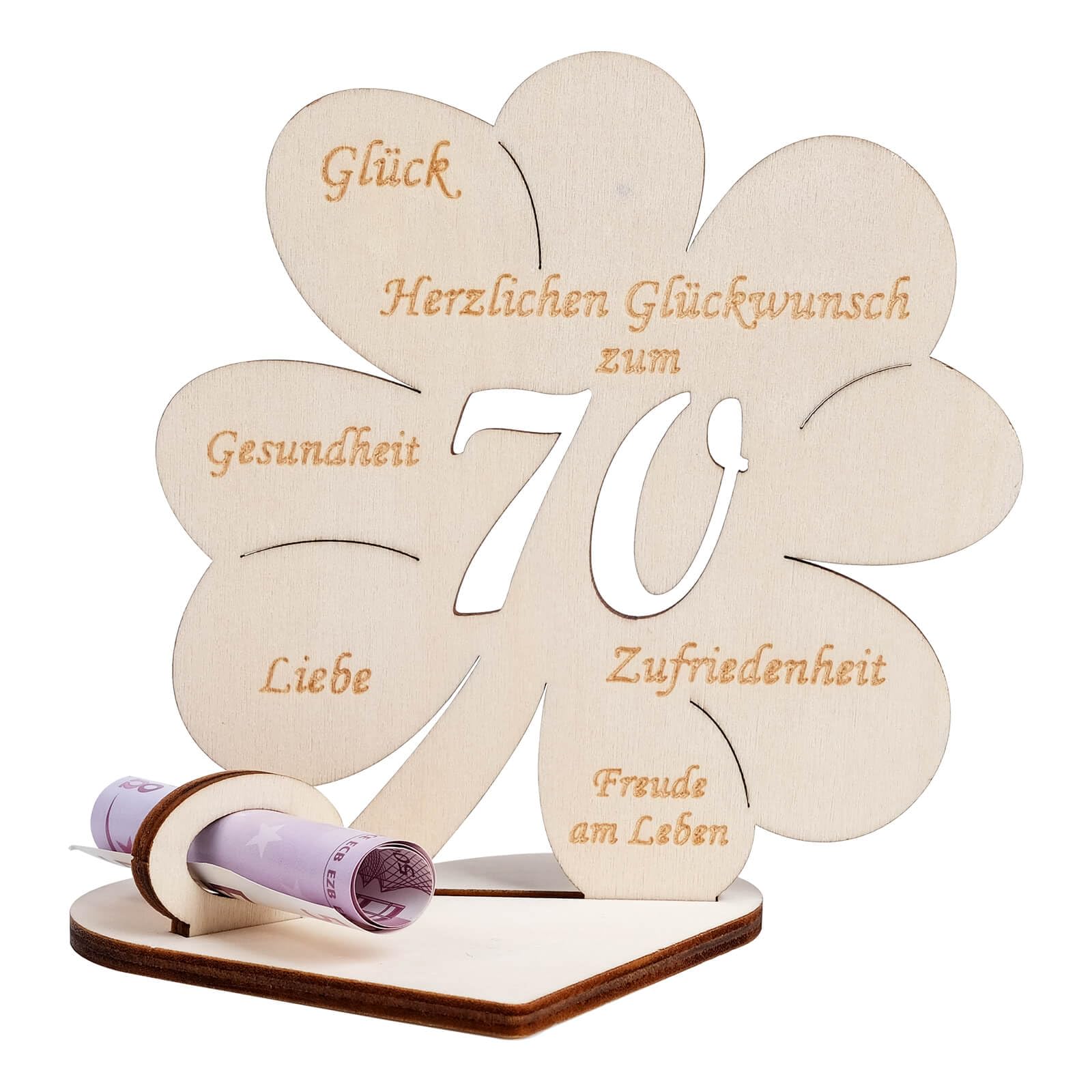 Geldgeschenke Geburtstag, Kleeblatt Glück Geldgeschenk 70 Geburtstag Frauen Männer, Geldgeschenk aus Holz Holz Schild Gästebuch, Personalisiert Tischdekoration