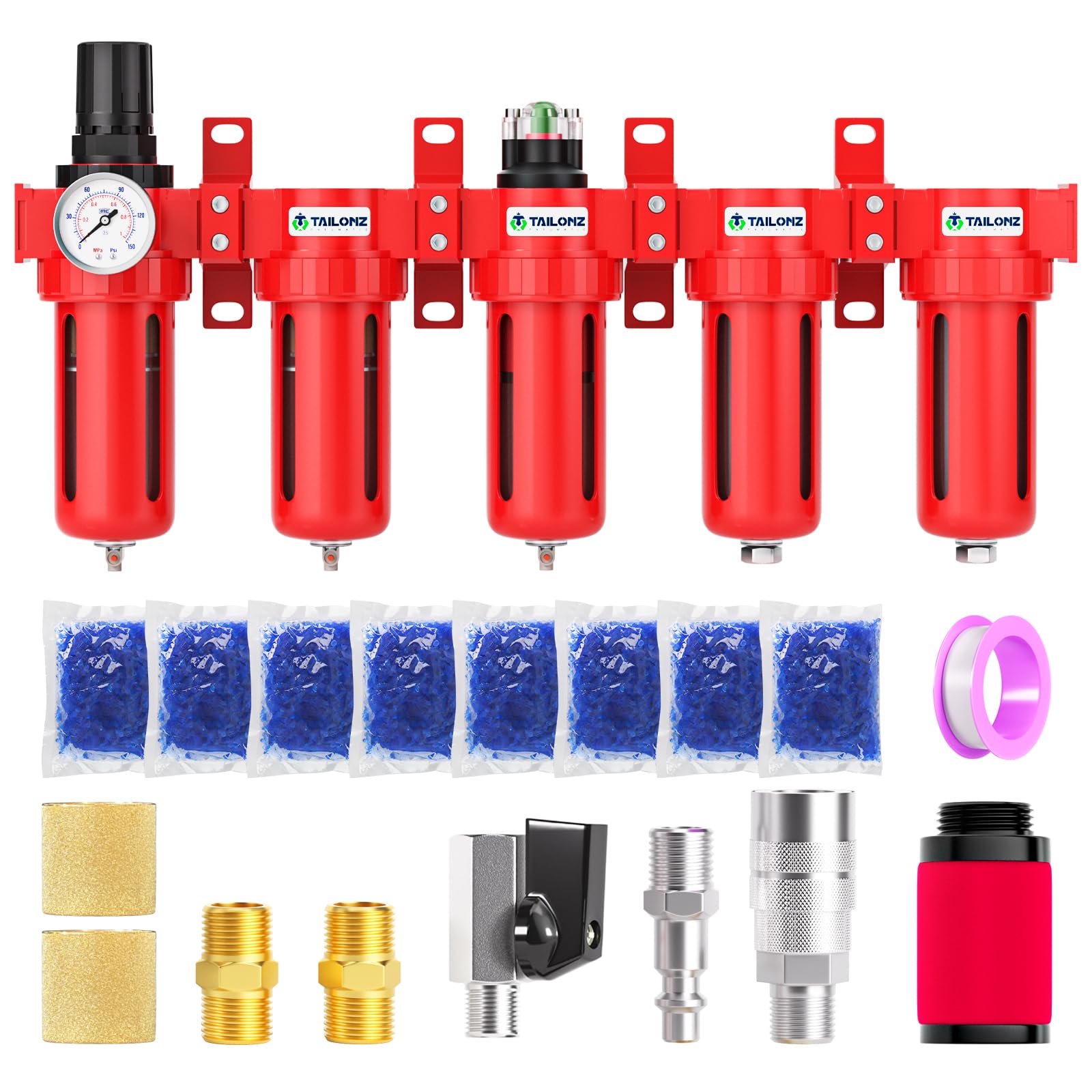 Système de séchage à l'air TAILONZ PNEUMATIC 5 étapes 0-150 PSI 6,35 mm NPT rouge filtre d'air