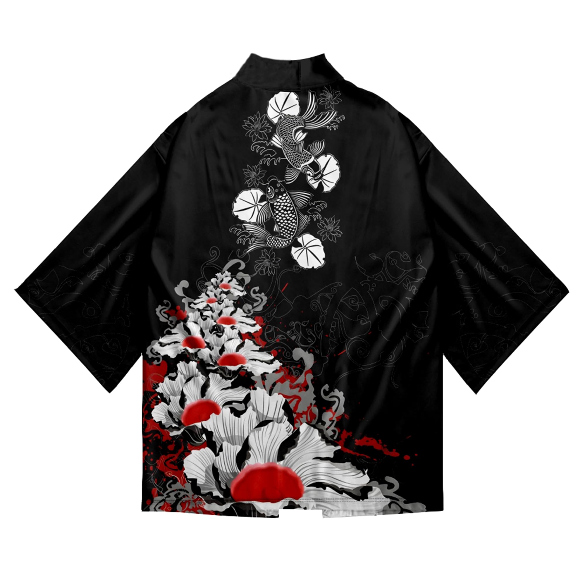 Doslavida - Set cardigan kimono giapponese da uomo, stile cinese, stampato, giacca e pantaloni, aperto sul davanti, a sette maniche