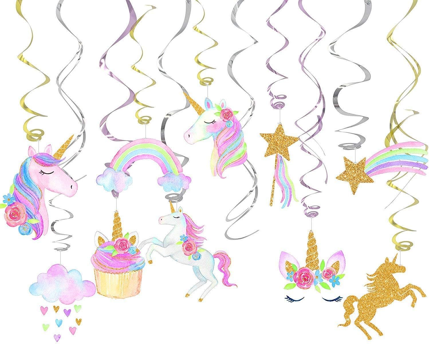 Guolz Unicorn Party Supplies Hanging Swirls for Birthday Party Decorations,Unicorn Theme Party Favors(30 Count)