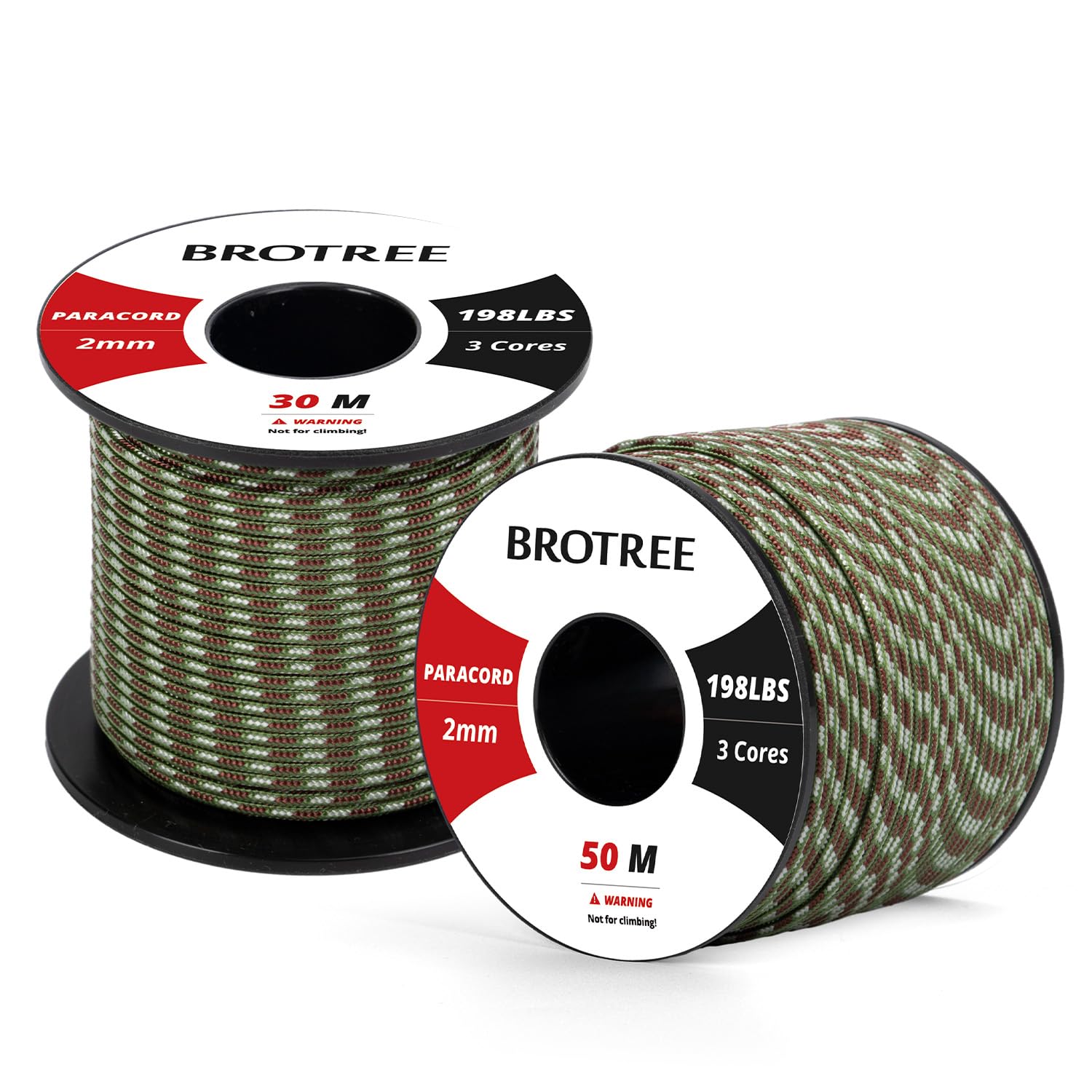 Brotree 2mm Paracord 3 Strands 30M 100% Nylon Rope Parachute Cord for Outdoor Craft, DIY - 90kg Breaking Load (Agreen Camo)