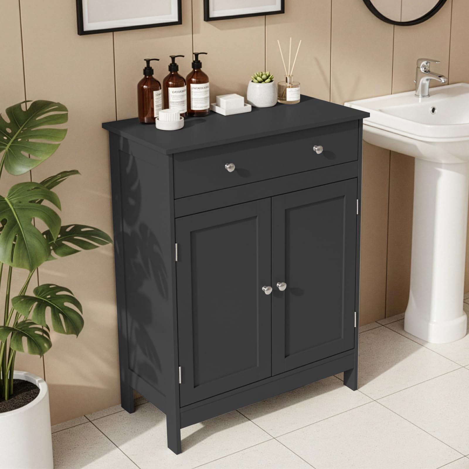 Karl home Bathroom Floor Cabinet with 2 Doors and 1 Drawer Adjustable Shelf