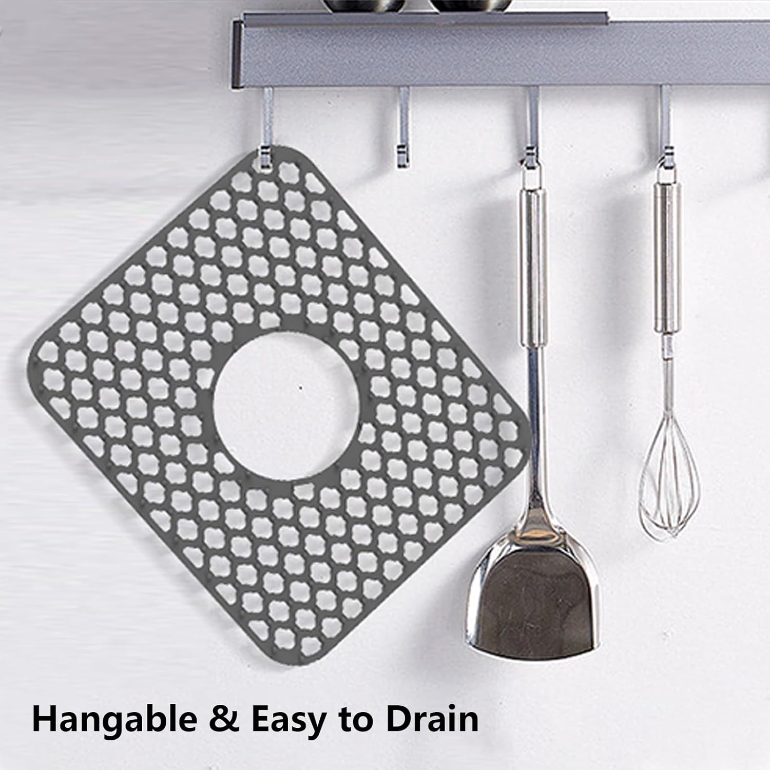 Sink Protectors for Kitchen Sink, 2PCS Silicone Grid Kitchen Sink Mat with Center Drain, Farmhouse Sink Protector Mats for Bottom of Stainless Steel Sinks-13.58''x11.6''