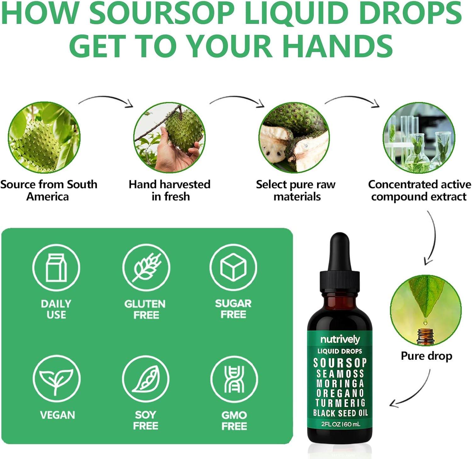 Soursop Natural Drops, Soursop Bitters Liquid Drops, 𝐒oursop Seamoss Moringa Oregano Turmeric Black Seed Oil | Natural, Sugar & Gluten Free | 2 Fl OZ (1) - Image 3