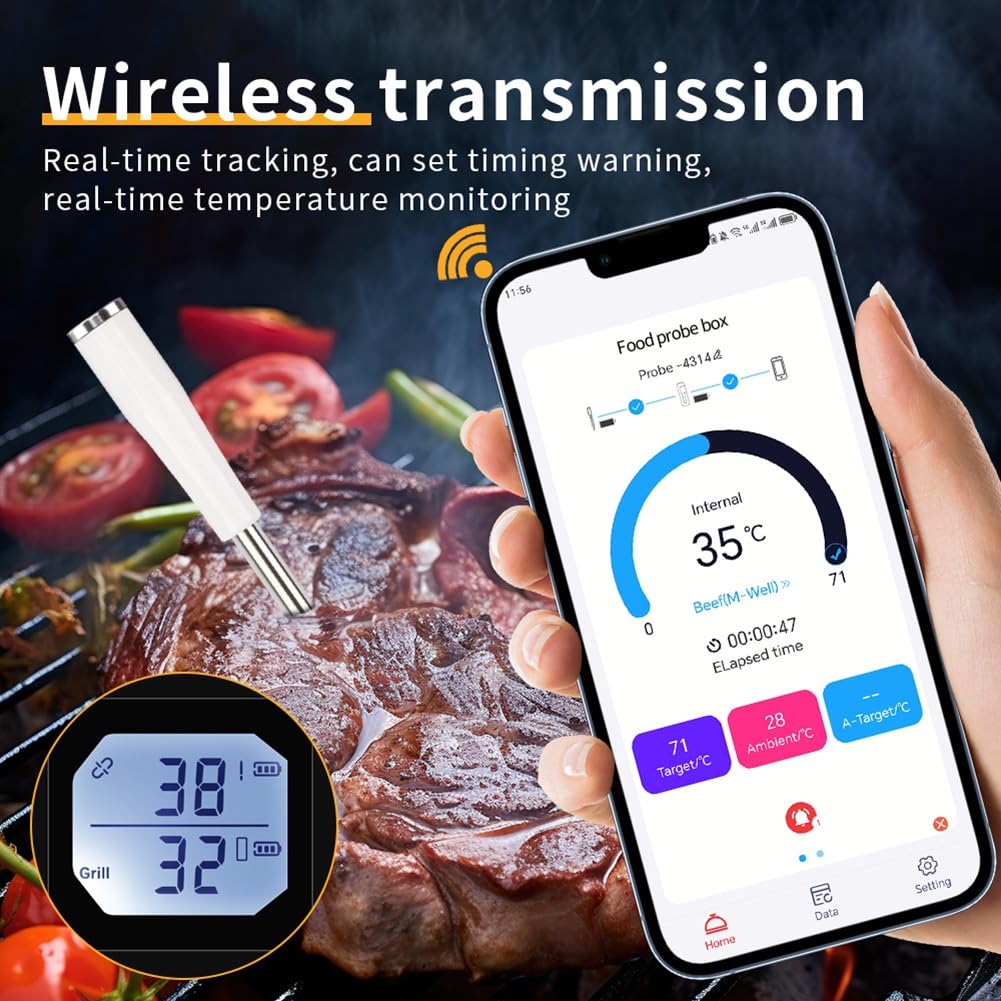 Termómetro inalámbrico para carne, inteligente, digital, Bluetooth, para barbacoa, control móvil, comprobador de temperatura de alimentos