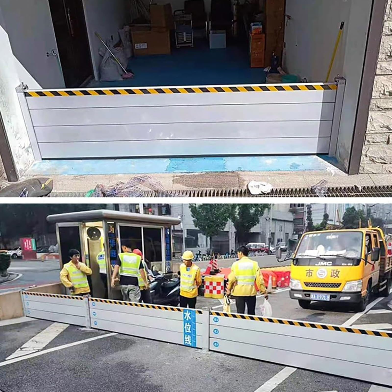 Barrière anti-inondation amovible avec bande réfléchissante pour porte