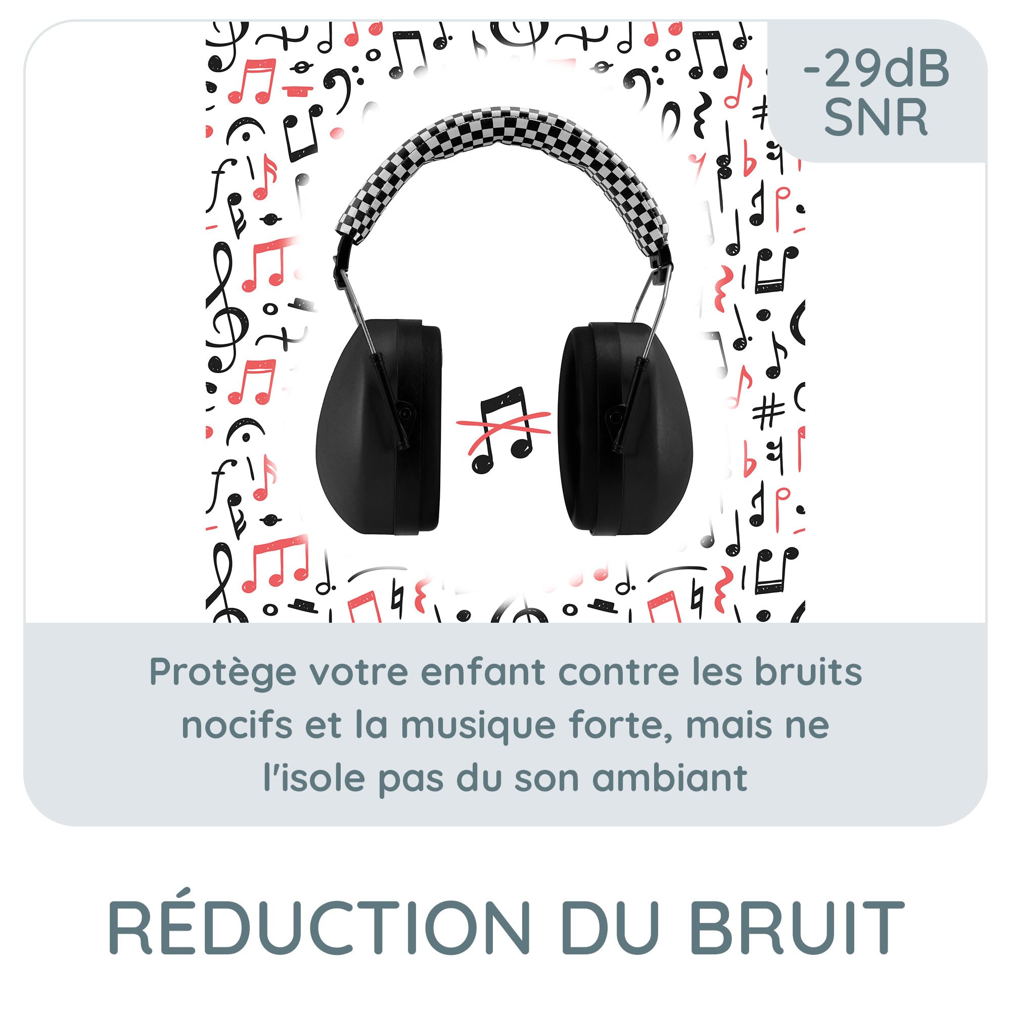 Alecto BV71 casque antibruit pour enfants - protection auditive 29 dB SNR, pliable, léger, réglable - pour concerts, festivals, études - noir