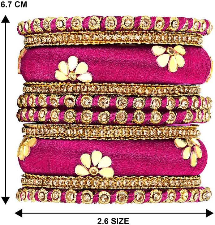 Aheli Silk Thread Fabric and Stone Studded Kundan Chura Chuda Bangles Set Gift for Women Size - Image 3