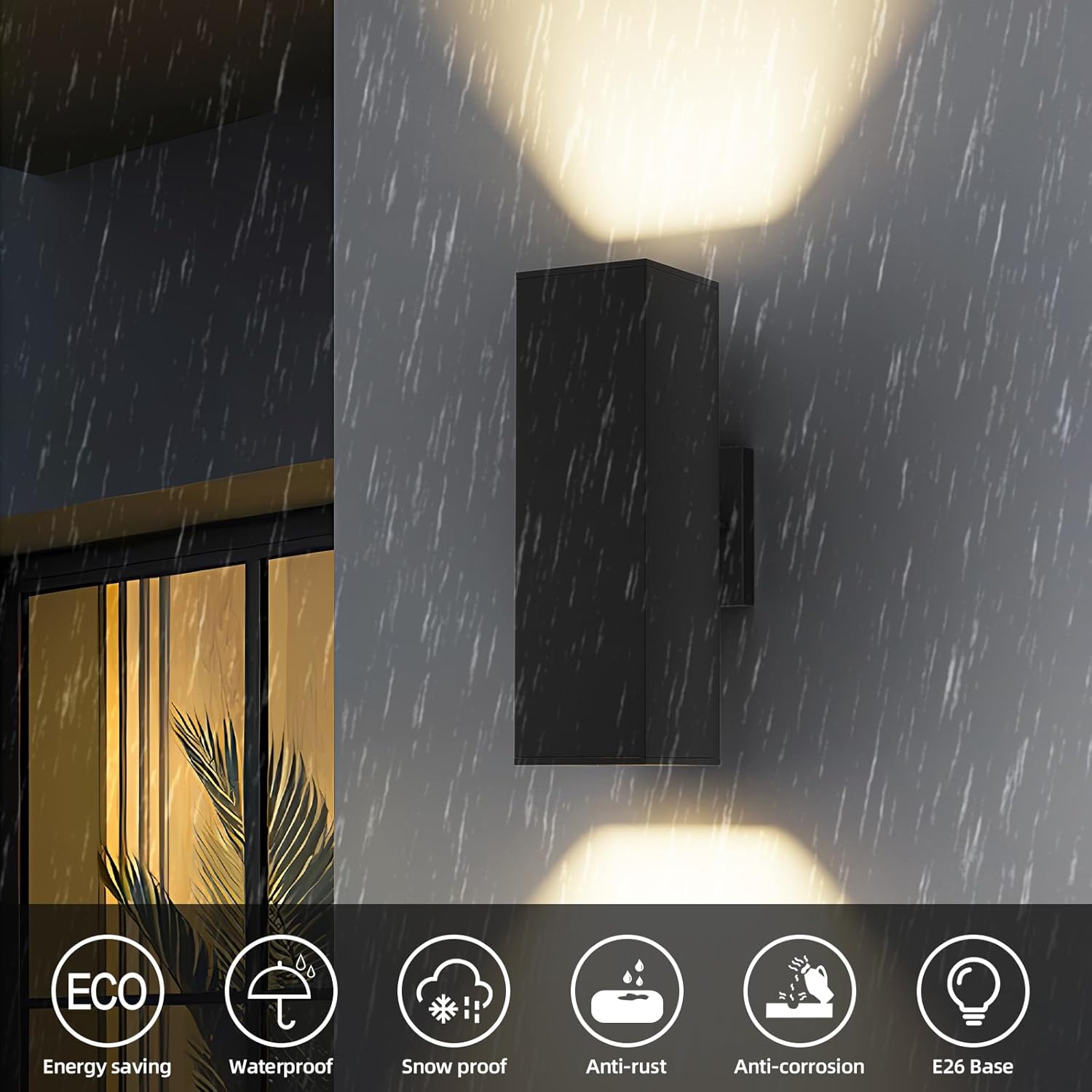 JAYMP 13" Up and Down Wall Sconce Aluminum Modern Outdoor Light, Black Rectangular IP65 Waterproof Exterior Wall Lamp for Front Door Patio Porch Staircase Hallway (1 Pack)