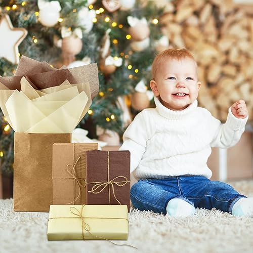 Miniatura 5 de NEBURORA Juego de 60 hojas de papel de seda marrón surtido, papel de envoltura de regalo, marrón retro, 3 colores para cosecha de otoño, vacaciones,