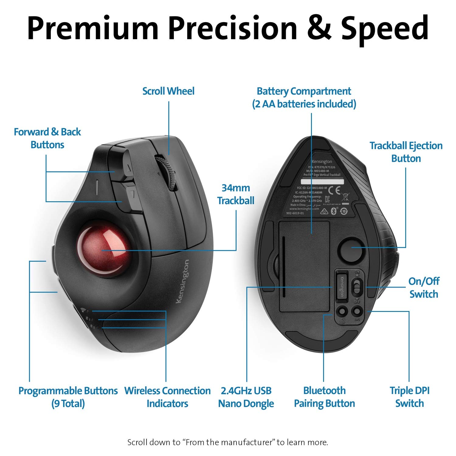 Kensington Pro Fit Ergonomic Vertical Wireless Trackball