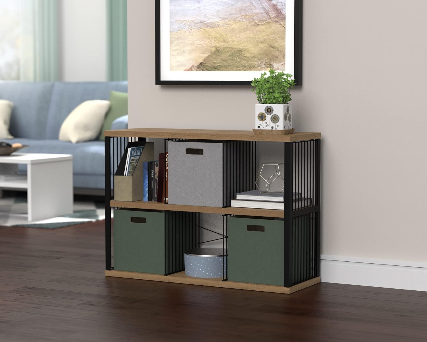 ClosetMaid 6-Cube Storage Organizer Bookshelf, Storage Shelf, Metal Frame, Wood Shelves, Easy Assembly, Black/Wheat