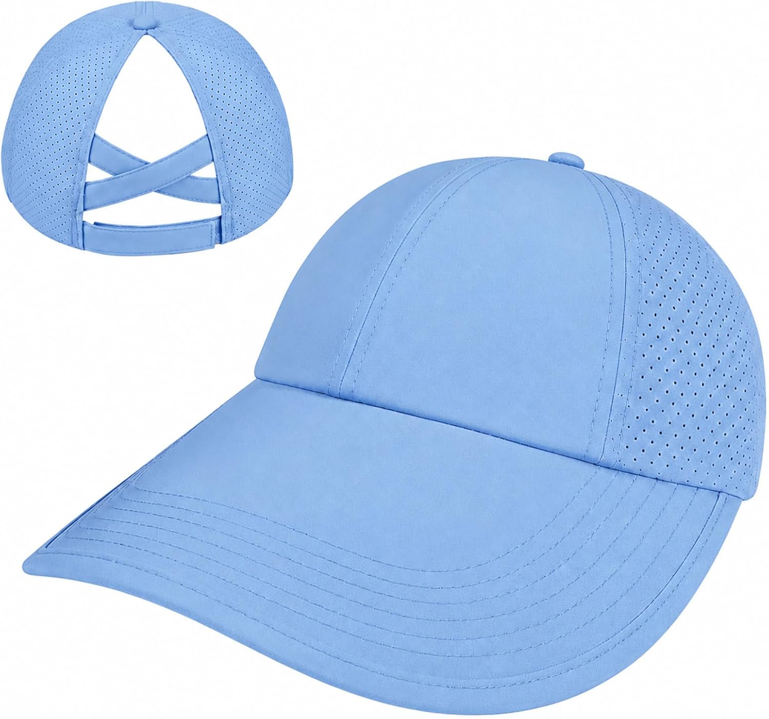 Sombrero de mujer ancho con visera grande y coleta miniatura 1