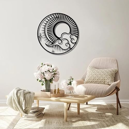 Miniatura 1 de Decoración de pared de metal con estrellas de sol, luna y sol, arte de pared de metal, arte de pared de nube, decoración de pared de jardín, arte de