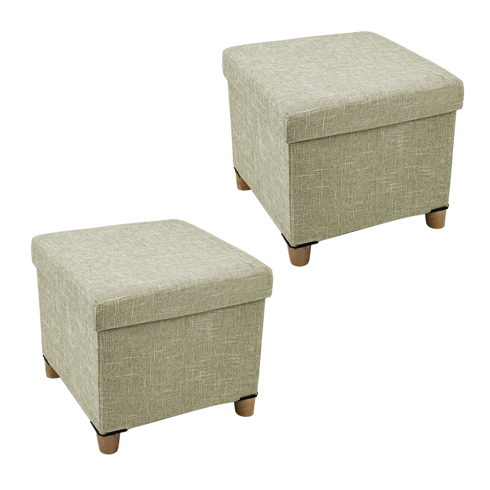 NO MORE TAG Storage Ottoman Cube, Linen Fabric Small Ottoman with Storage, Storage Footstool for Living Room and Bedroom 2 pcs, Beige