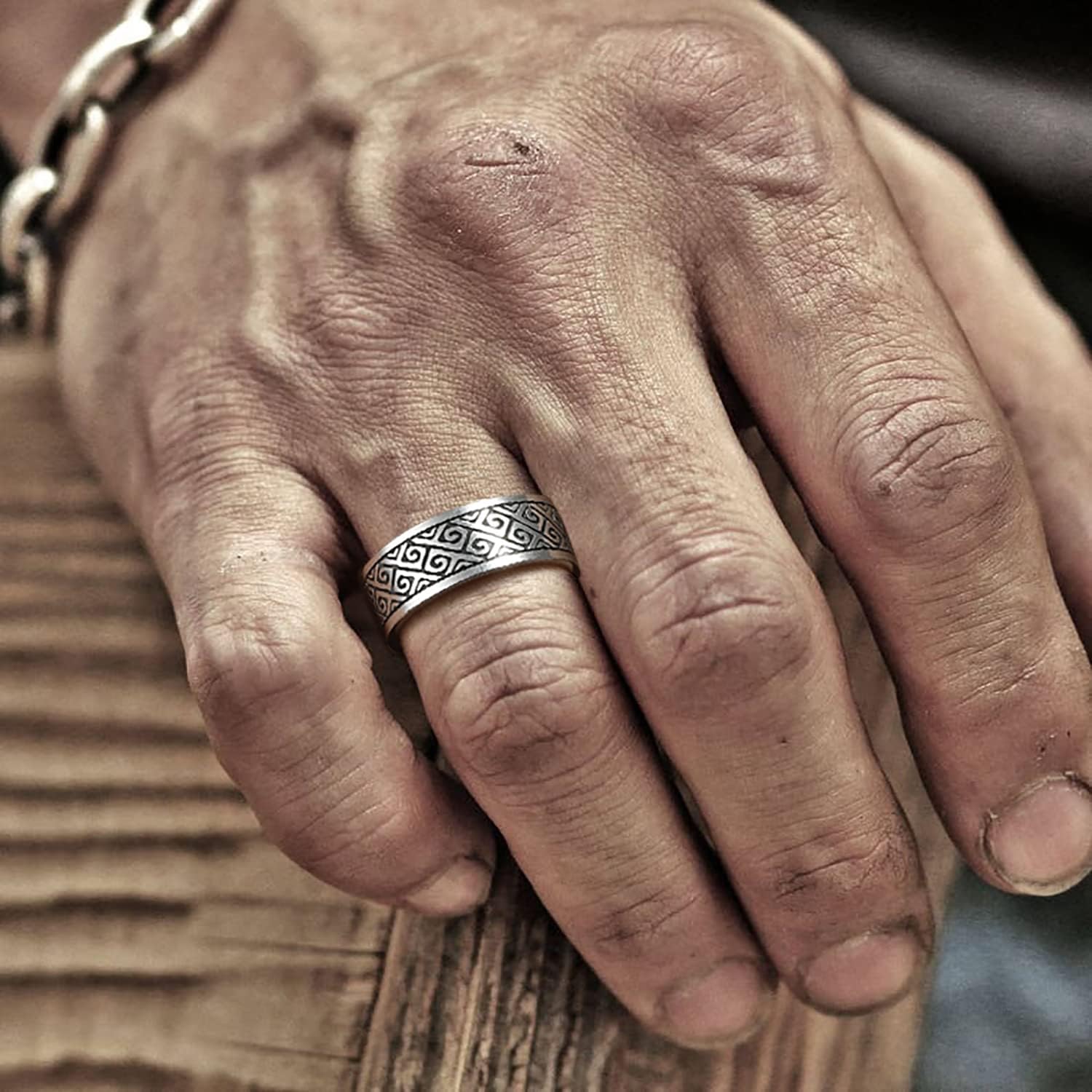 Miniatura 3 de RIOSO Juego de 9 anillos de acero inoxidable para hombre, anillos de plata vintage para hombres