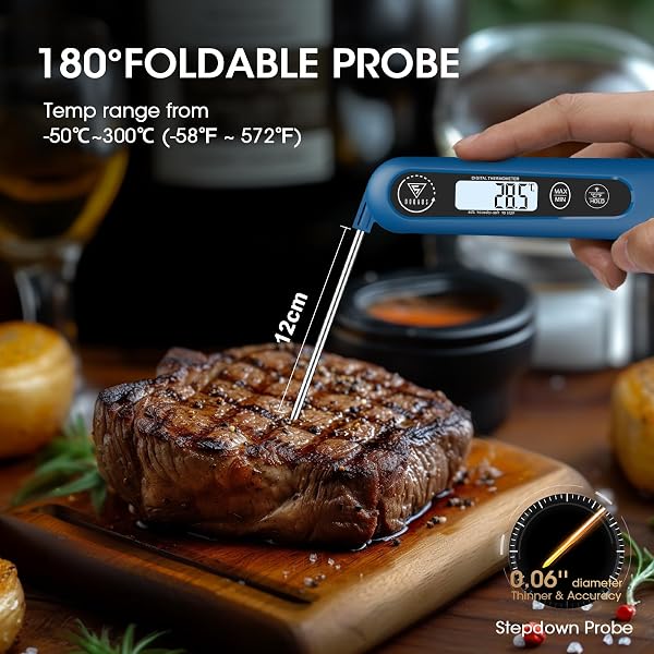 DOQAUS Termometro Cocina Digital de Lectura Instantánea de 3s, Termómetro Alimentos con Plegable Sonda Larga, Termometro Carne con Pantalla LCD para Carne, BBQ, Comida, Liquidos, Aceite, Agua(Azul) - 3