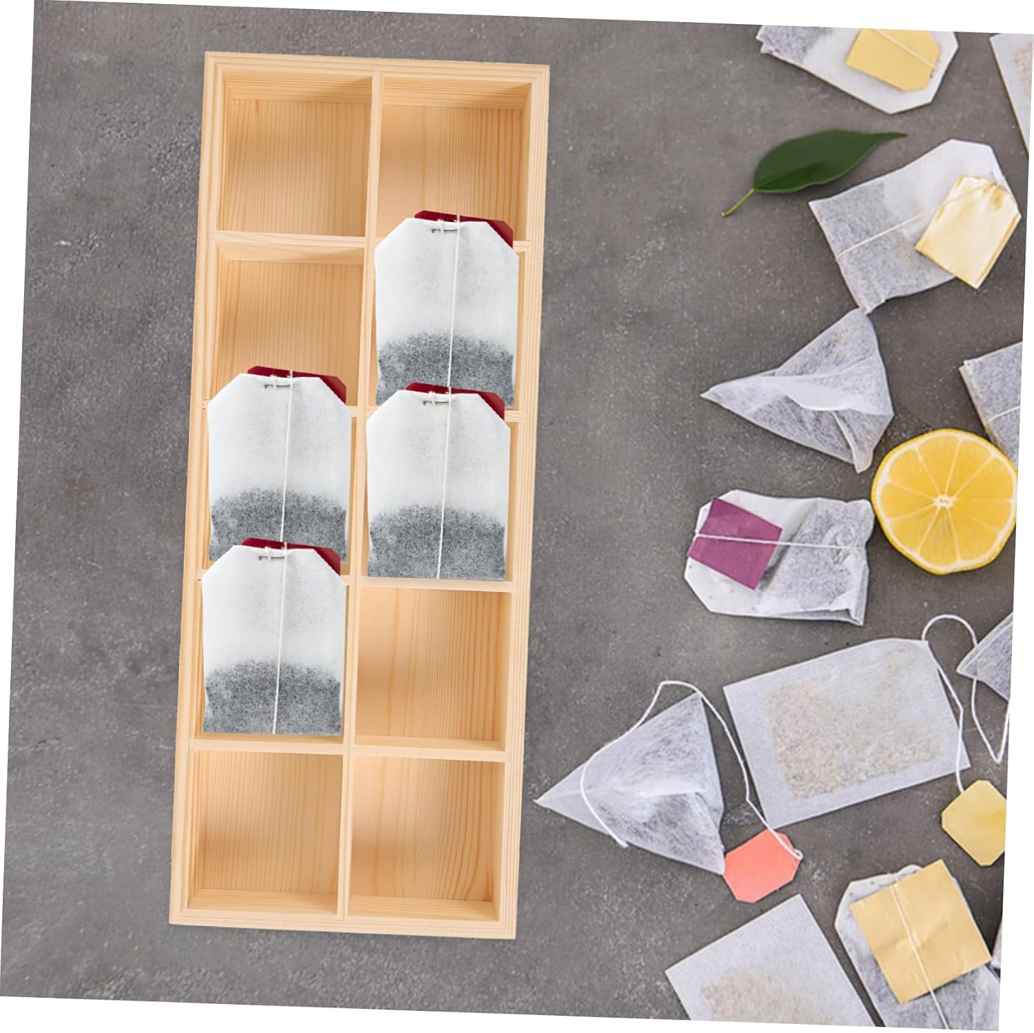 Wooden Tea Bag Holder Compartments for Tea and Organization for Sugar Packets and Spice Pouches Compact Storage Box for Kitchen and Events