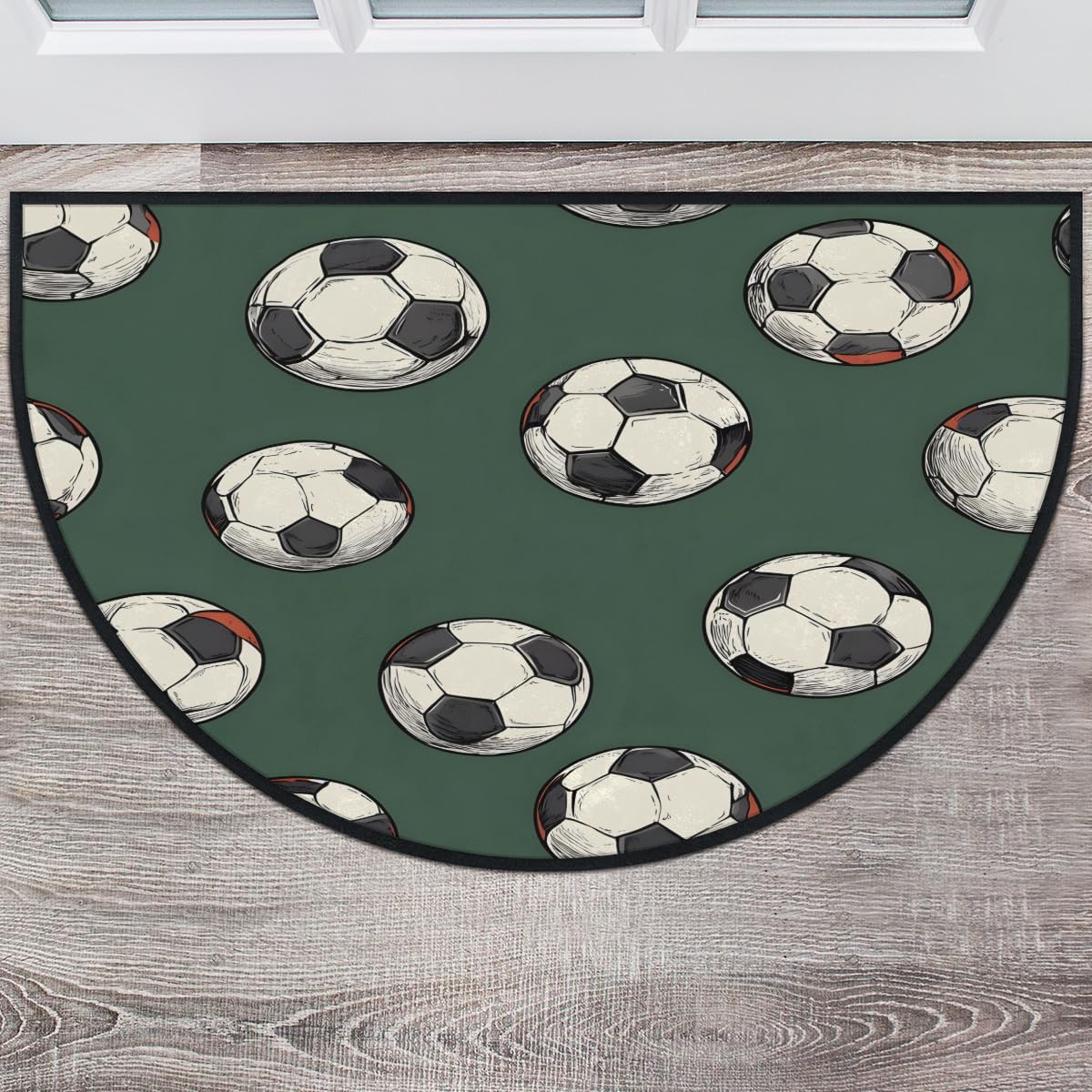 Hexteria Sports Football Half Circle Door Mat Non-Slip Washable Absorbent Half Round Rug Low Pile Semi Circle Welcome Mat for Indoor Home Kitchen Bathroom, 39" x 63"
