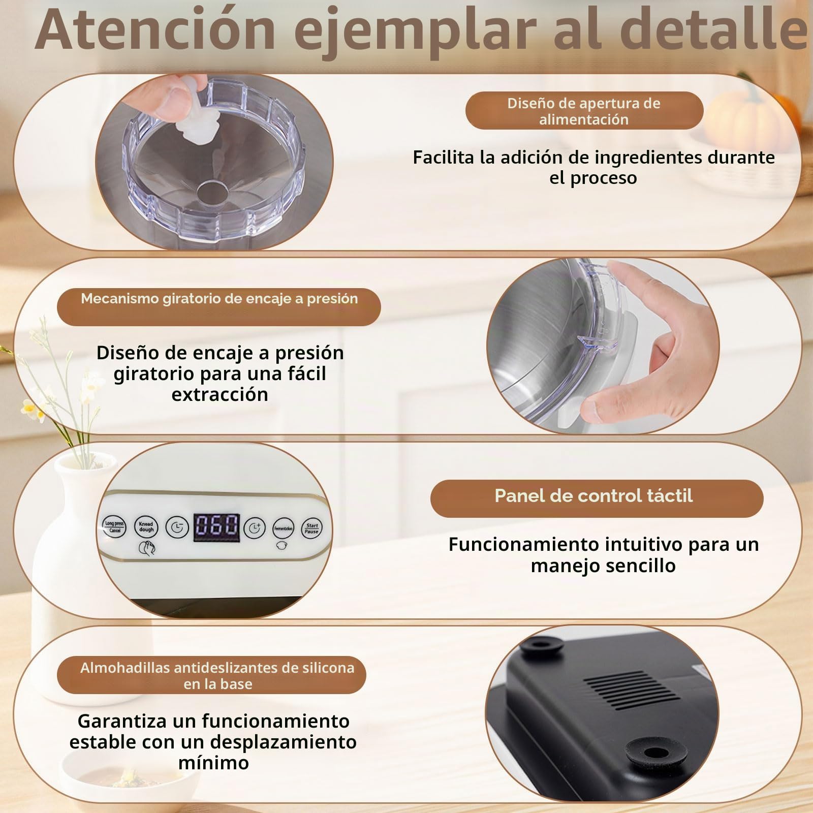 Amasadora de pasta de acero inoxidable, 7 l, gran volumen, con función de fermentación termostática (25 – 38 °C), amasadora automática con cuchilla de corte para cocinar en casa