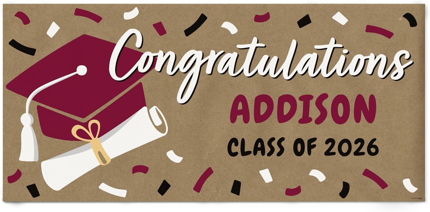 Big Dot of Happiness Personalized Rose Gold Pink Graduation Kraft Paper Banner, Congratulations Custom Name Printed Brown Paper Party Sign Decoration – 1 Count