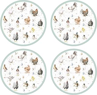 Portmeirion Home & Gifts Wrendale Designs Farmyard Feathers Round Placemat S/4 (s), Wood, Multi, 31x31x0.58 cm