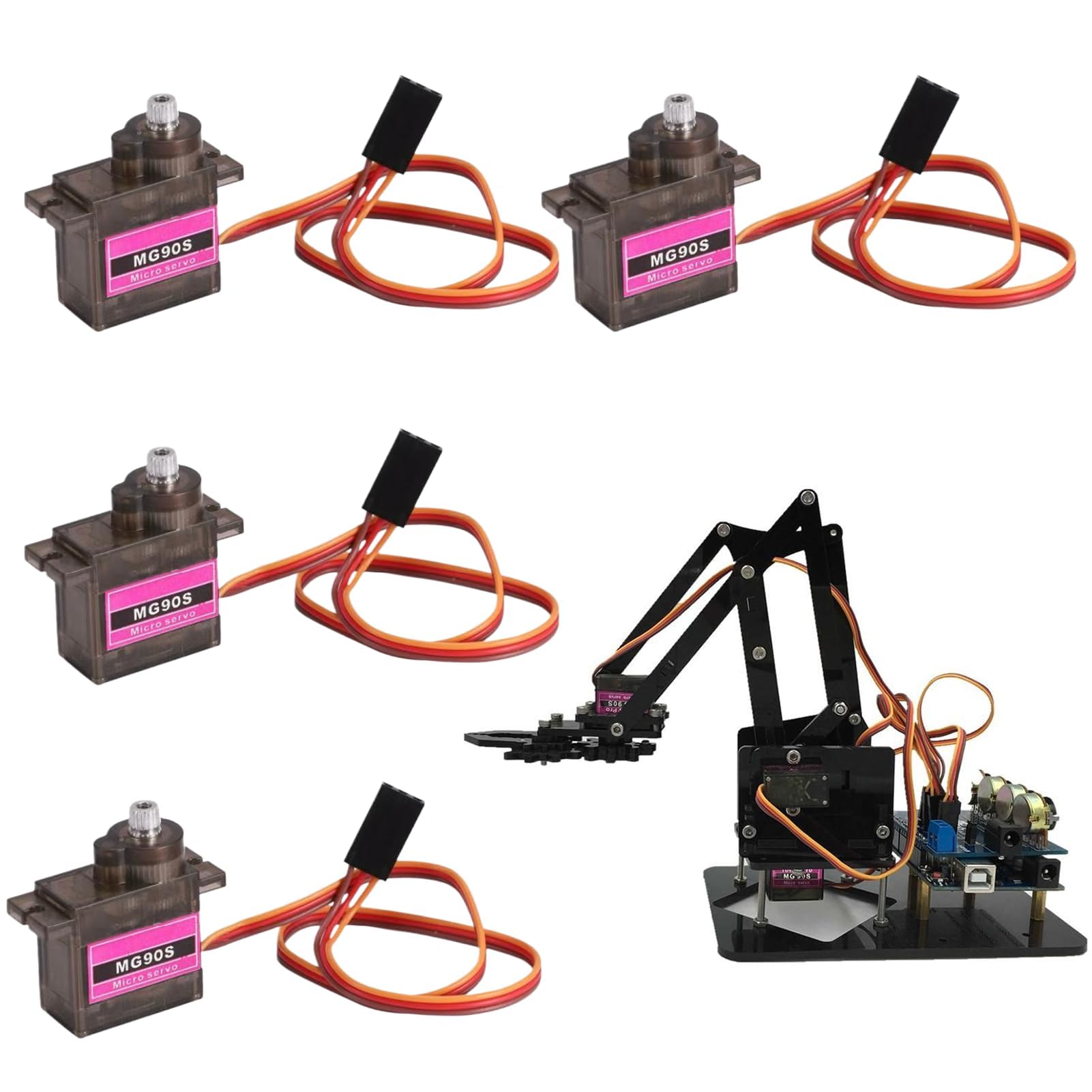 MG90s Micro Servo Motor, 4-Piece Servo Kit for RC Models and Arduino Robotics, Maximum Angle 180-Degree Rotation with Compact Design, Compatible with DIY ElectronicsProjects